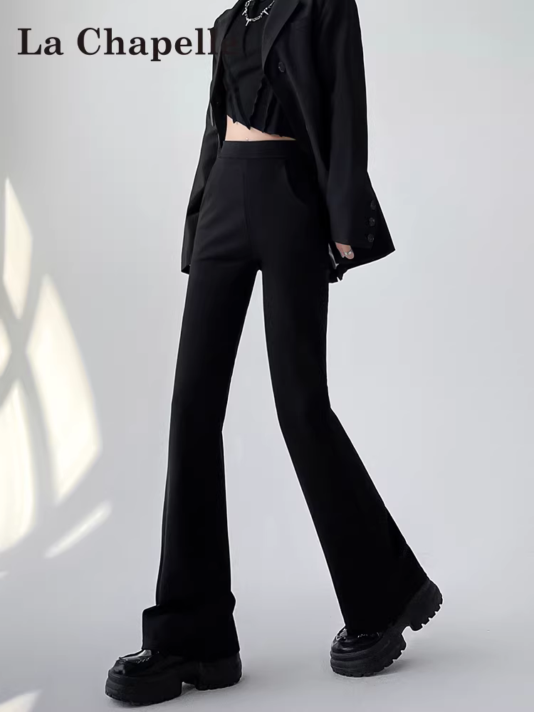 Quần âu đen dáng loe La Chapelle dành cho nữ, quần ống loe co giãn cạp cao tôn dáng mới mùa thu 2025
