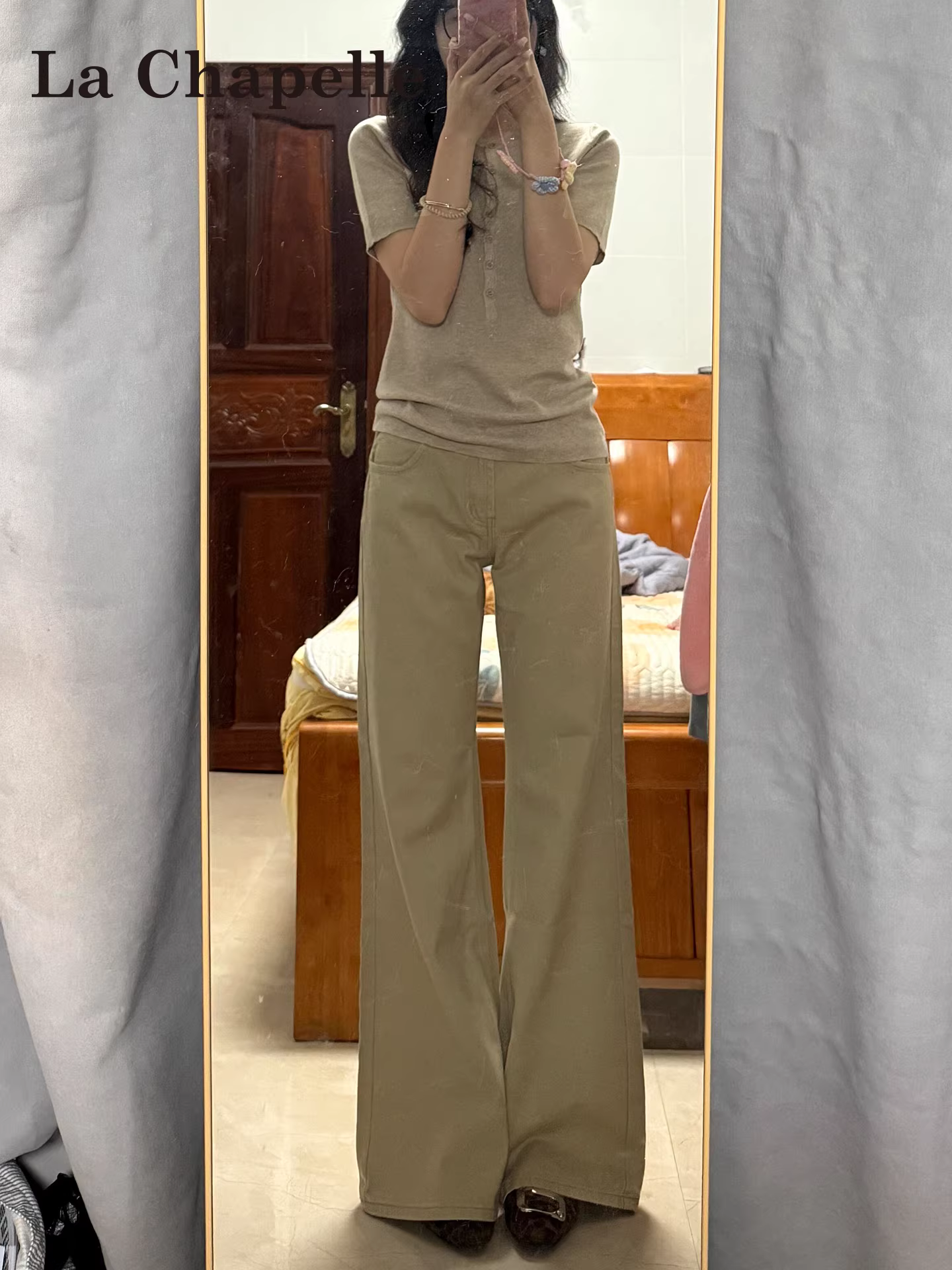 Quần jeans kaki dáng loe La Chapelle dành cho nữ, mẫu mới thu đông 2025, cạp cao, dáng rộng, không bó sát, kiểu chuông.