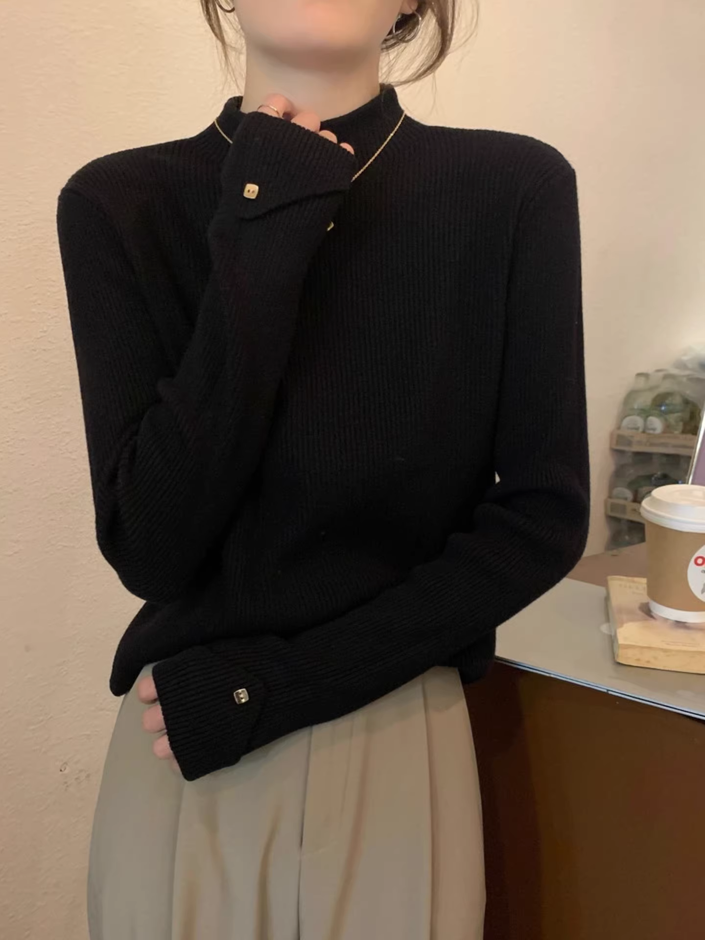 Áo len dệt kim cổ lọ nửa cao La Chapelle dành cho nữ, kiểu dáng thu đông mới 2025, áo lót mỏng, áo len mặc trong.