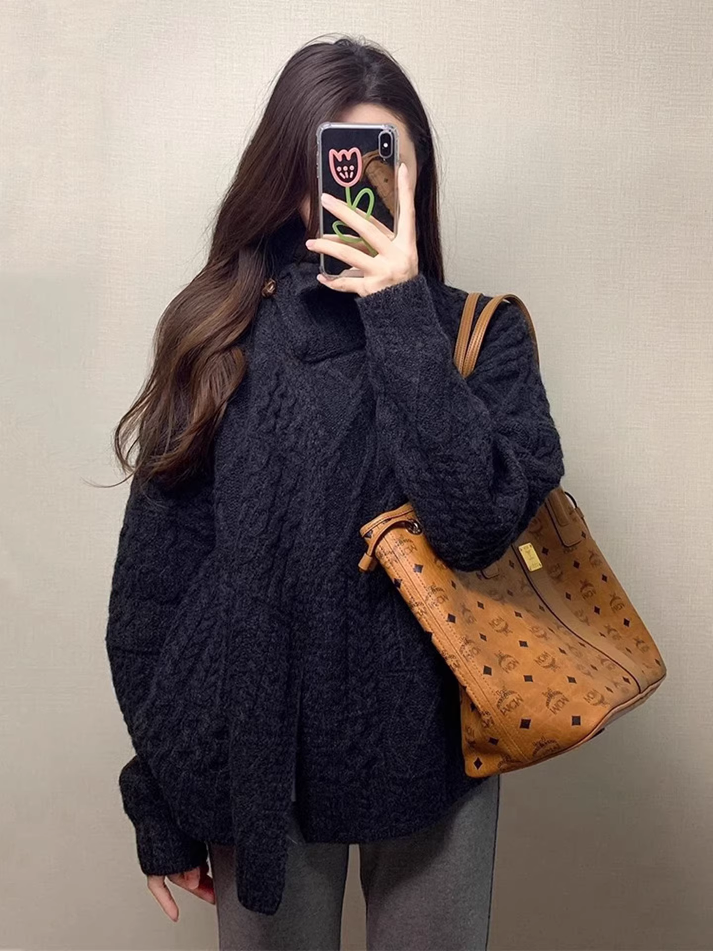 Áo cardigan len đen cổ trụ La Chapelle dành cho nữ, mẫu mới thu đông 2025, kiểu dáng rộng, cao cấp