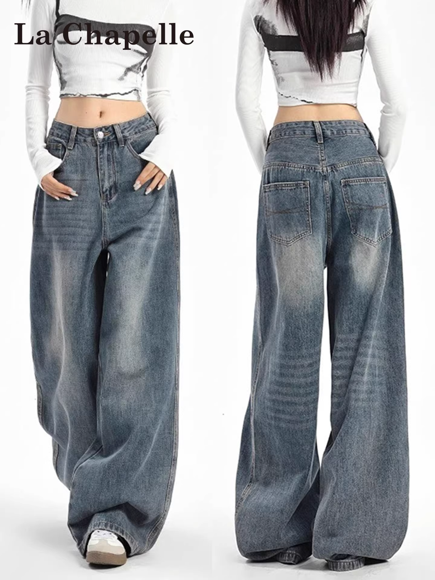 Quần jeans ống rộng lót lông cừu La Chapelle dành cho nữ, mùa thu đông 2025, kiểu dáng cổ điển, cạp cao, dáng thẳng