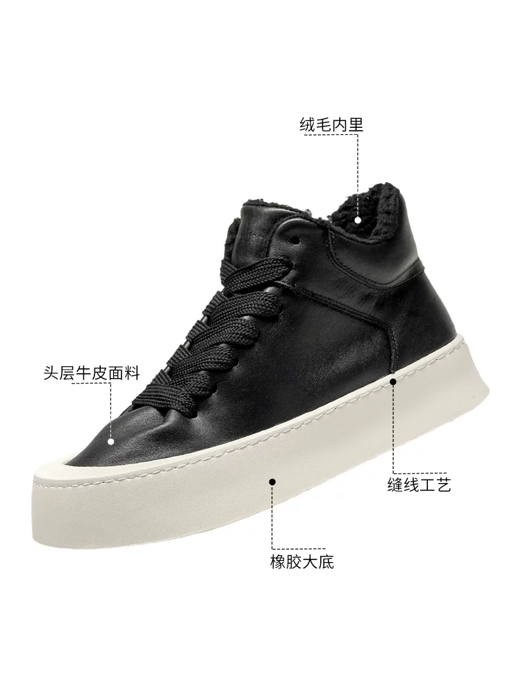 Giày nam Maple Leaf Giày da thật cao cấp Giày nam lót lông cừu Giày cotton ấm áp mùa đông Giày thể thao nam thông thường mới Giày đi tuyết hợp thời trang