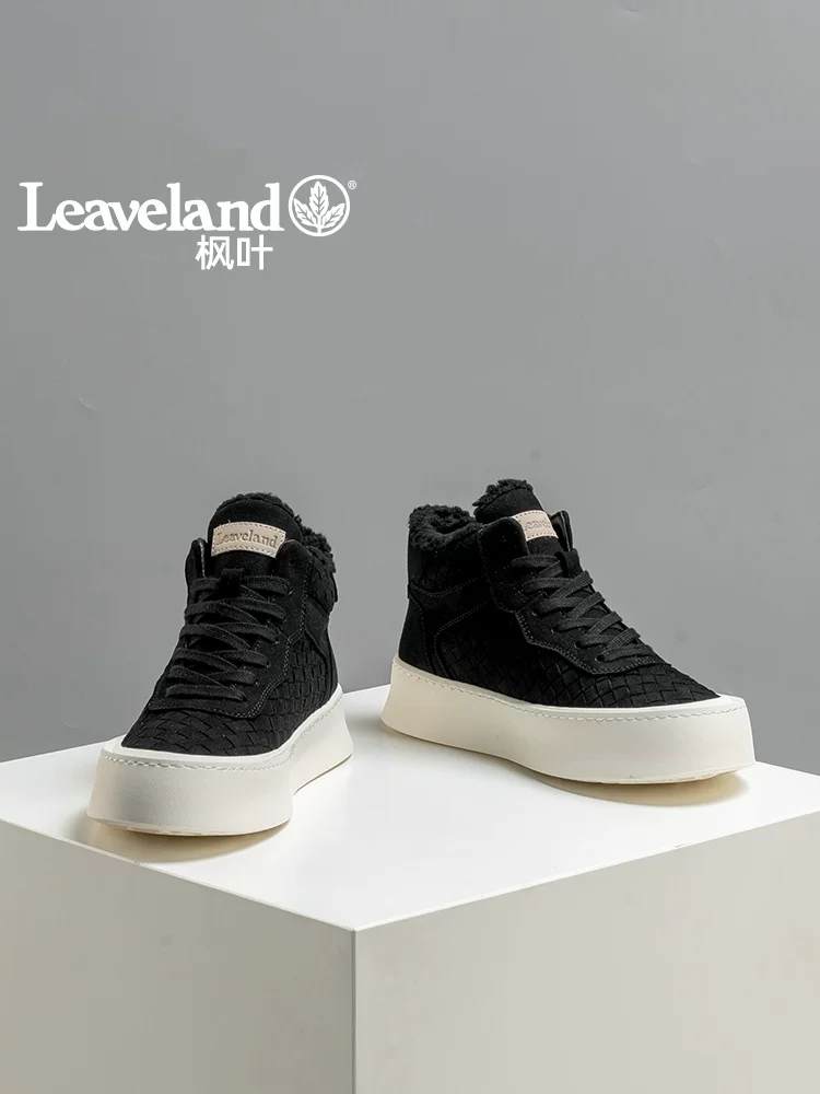 Giày nam Maple Leaf Giày cao cổ mùa đông Giày cotton nam mới có lót lông cừu dày dặn Giày thể thao thông thường ấm áp Giày đi tuyết