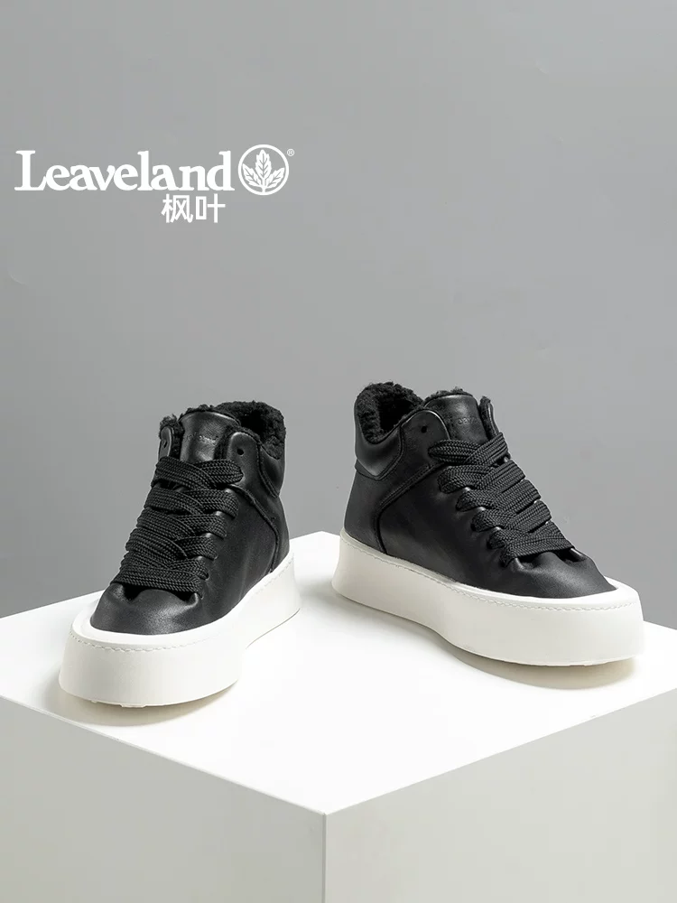 Giày nam Maple Leaf Giày da thật cao cấp Giày nam lót lông cừu Giày cotton ấm áp mùa đông Giày thể thao nam thông thường mới Giày đi tuyết hợp thời trang