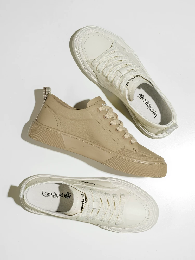 Giày Da Thật Nam Maple Leaf Giày Da Thật Nam Màu Trắng Giày Thể Thao Thoáng Khí Mùa Thu Giày Đa Năng Nam Giày Trắng Thời Trang Thường Ngày