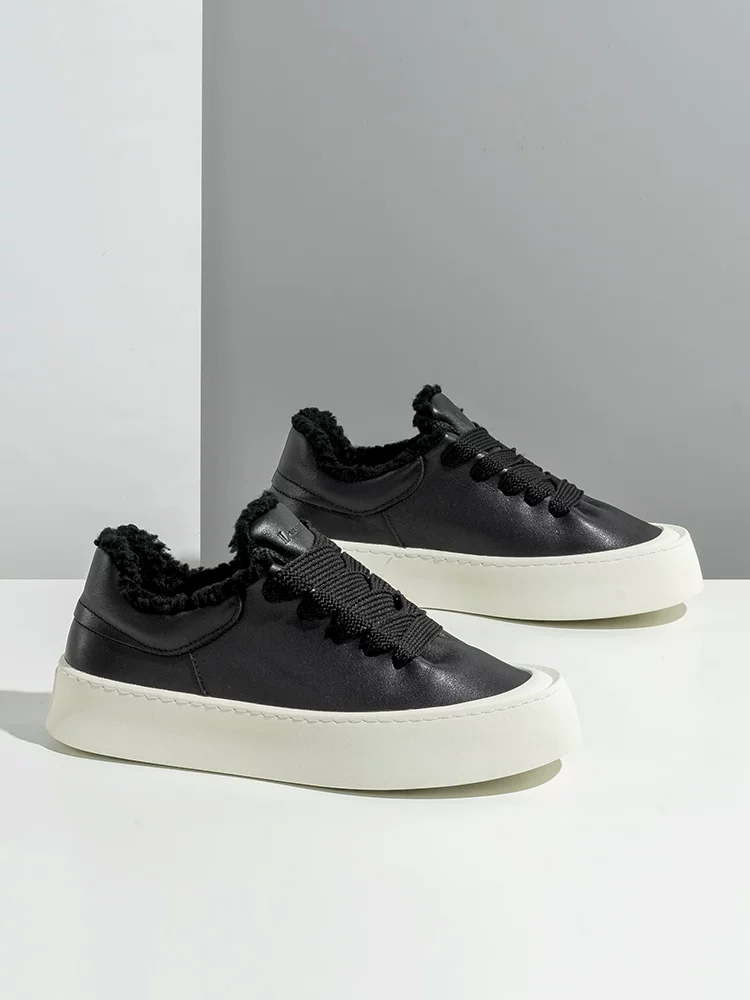 Giày nam Maple Leaf Giày nam mùa đông có lót lông cừu Giày cotton ấm áp Giày nam da thật mới Giày thể thao nam đế dày Giày hợp thời trang