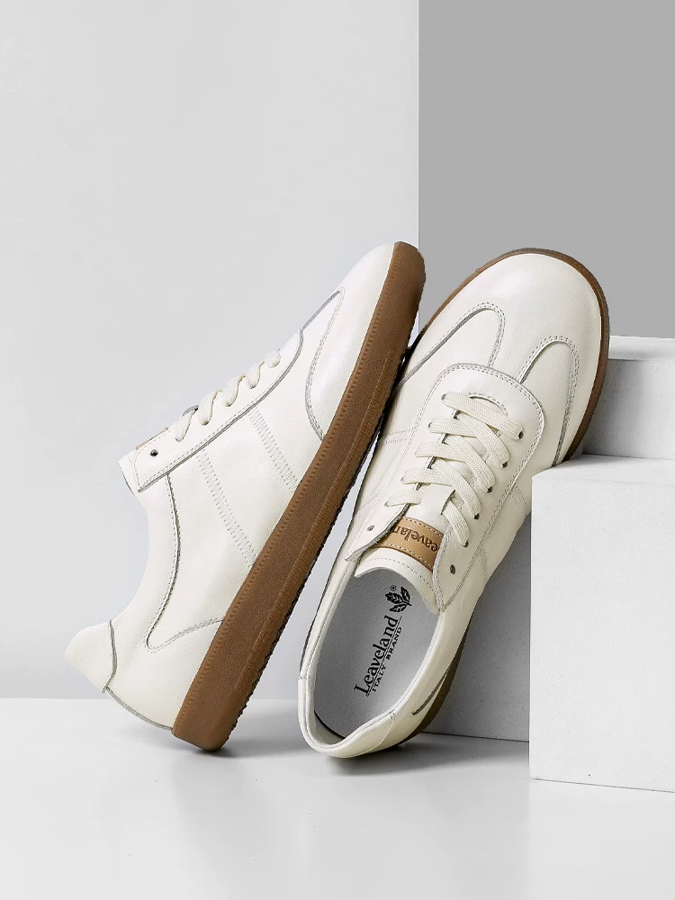 Giày Da Thật Nam Maple Leaf Màu Trắng Thoáng Khí Phong Cách Retro Giày Sneaker Nam Đa Năng Phong Cách Thường Ngày Giày Tập Luyện Đức Thời Trang