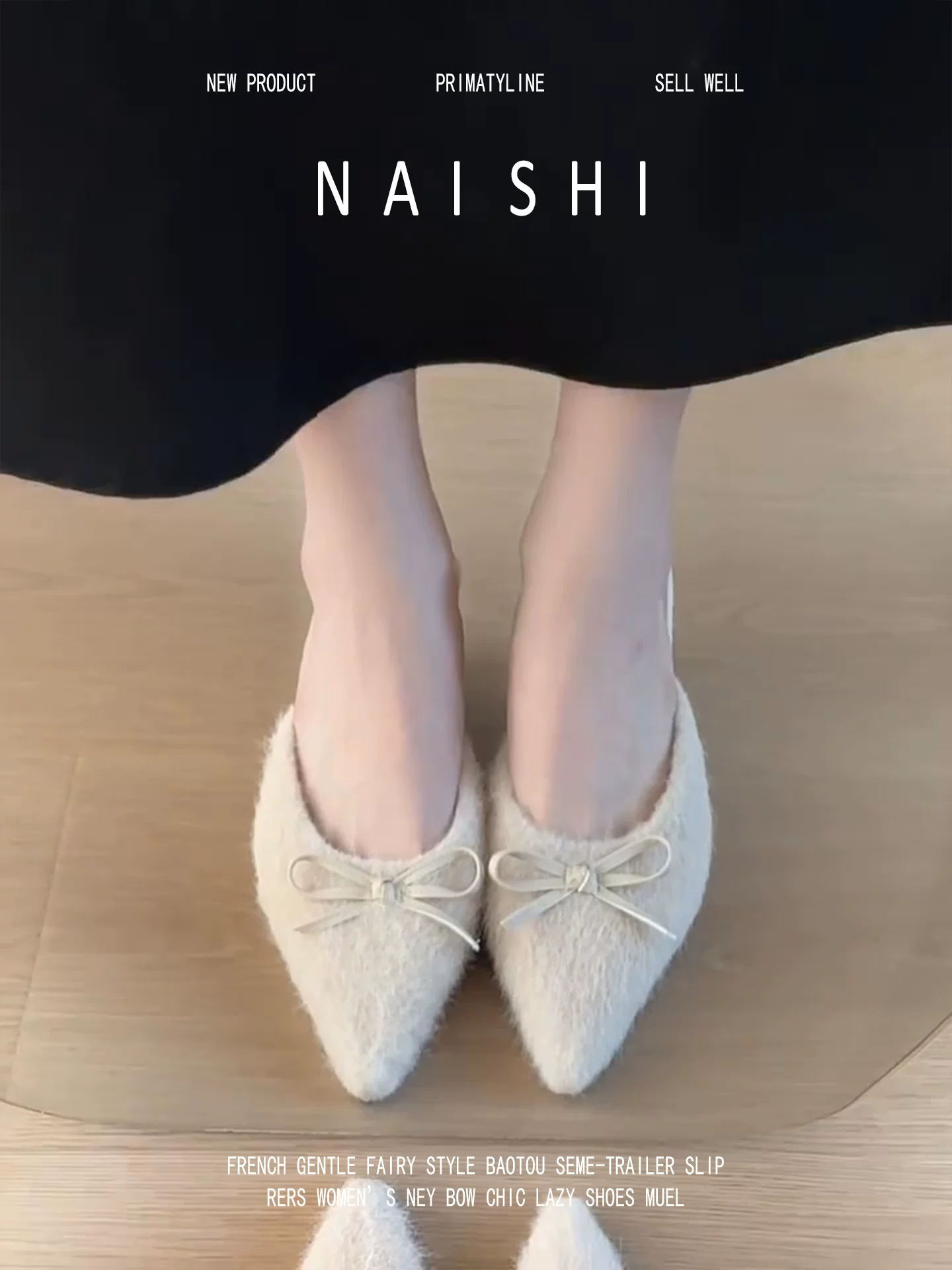 Phiên bản da cừu! Giày mules mũi nhọn thắt nơ dành cho nữ, kiểu dáng thời trang và thanh lịch khi đi làm, giày lông có gót đế xuồng.