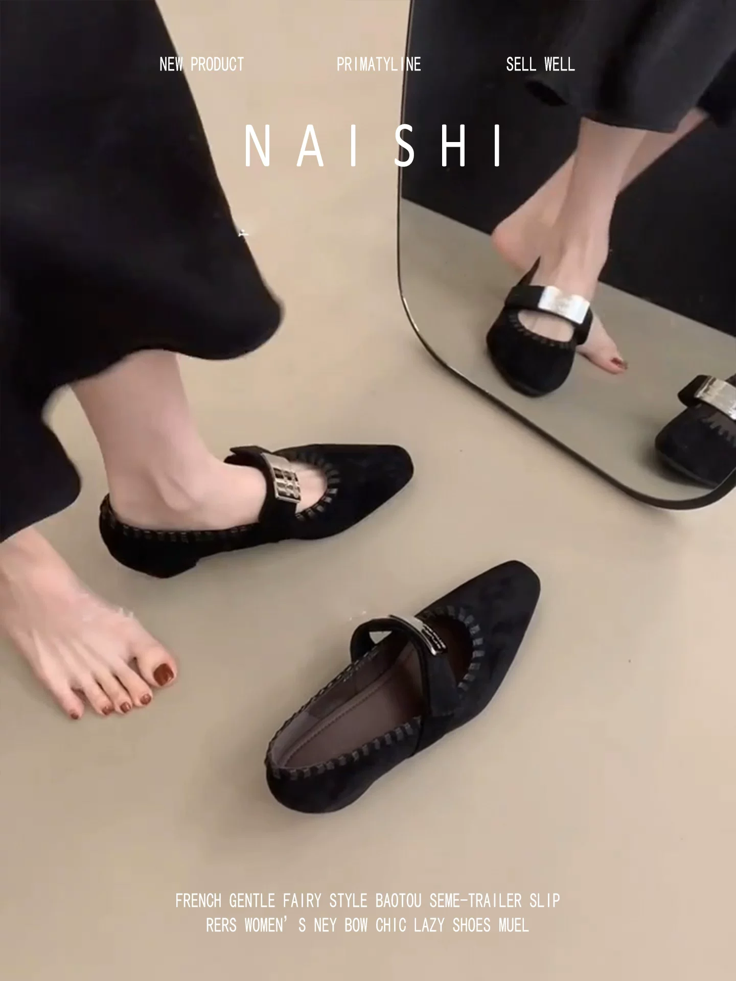 Phiên bản da cừu! Giày Mary Jane cao cấp cổ điển có khóa kim loại dành cho nữ, giày cao gót đế vuông nhỏ bằng da lộn màu đen.