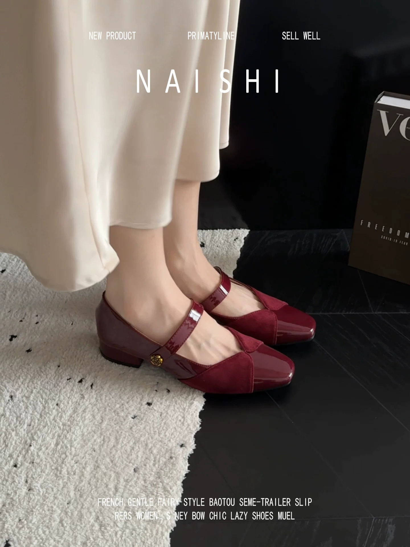 Phiên bản da cừu! Giày Mary Jane kiểu Pháp có gót dày dành cho nữ, chất liệu da bóng phối màu, thích hợp đi làm, kiểu dáng thanh lịch, mũi vuông.