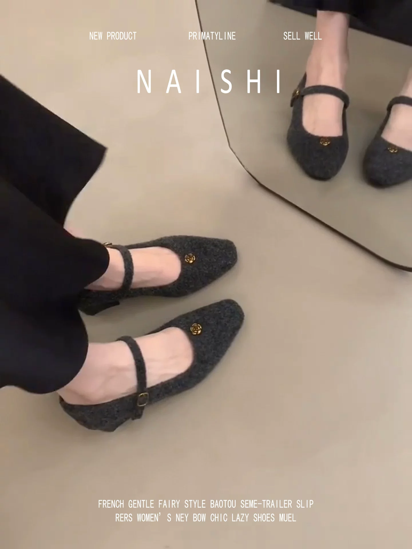 Phiên bản da cừu! Giày cao gót nhung hoa trà kiểu Pháp cao cấp dành cho nữ, giày Mary Jane gót thô thanh lịch đi làm với một dây quai.