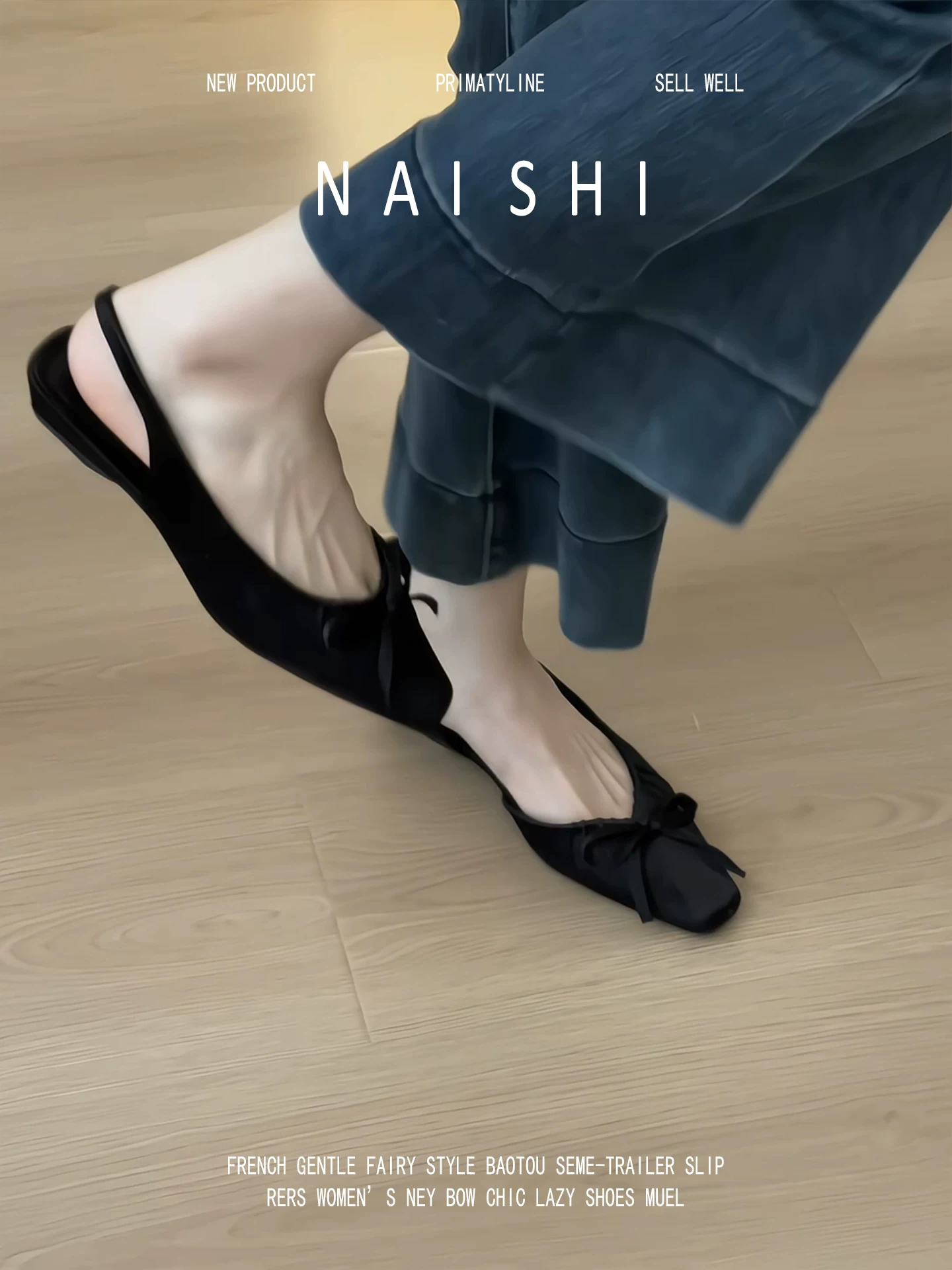 Phiên bản da cừu! Dép quai ngang bằng vải satin Pháp dành cho nữ, mũi vuông, nơ xếp ly thanh lịch, giày cao gót thấp màu đen không có gót.