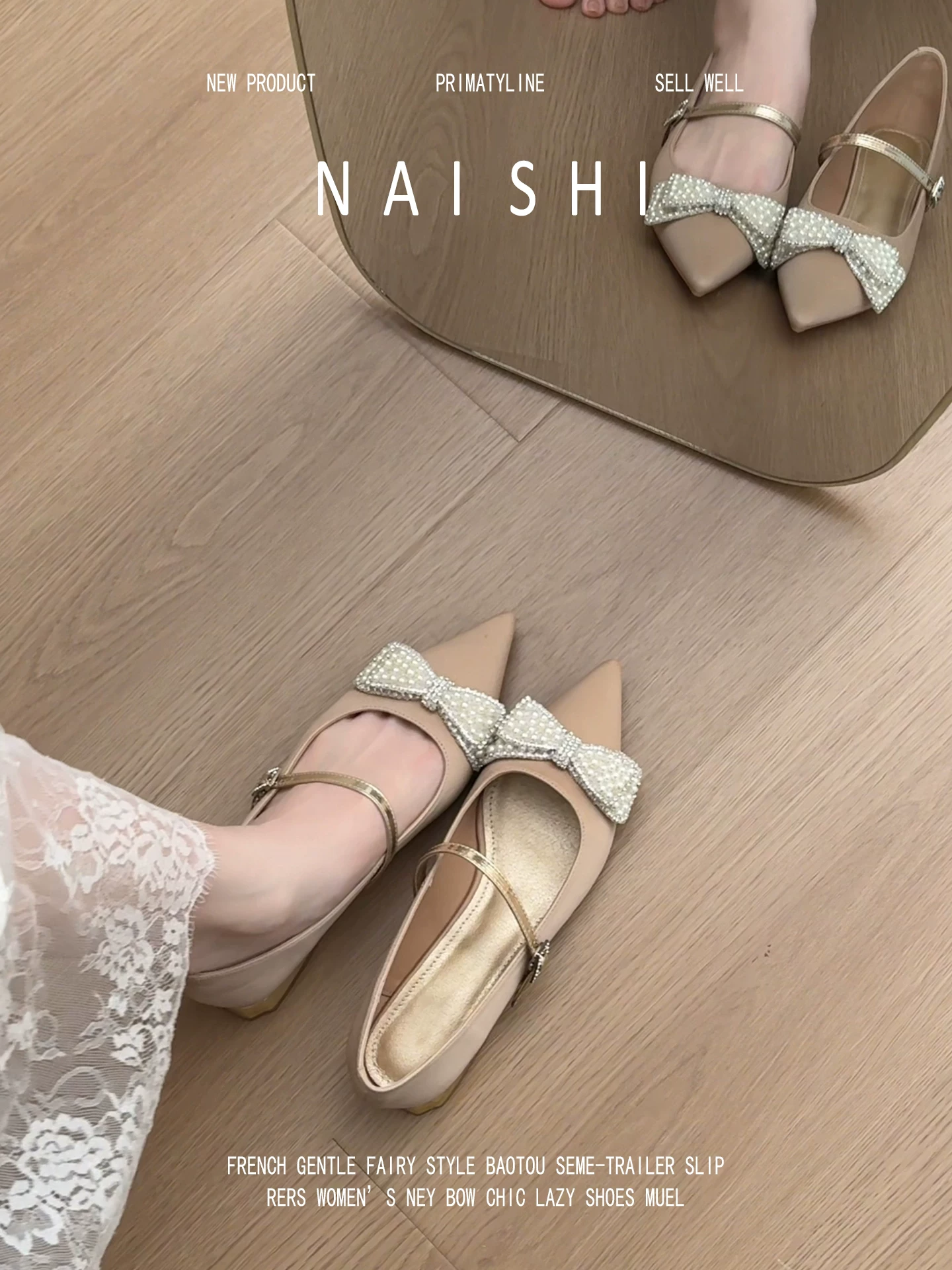 Phiên bản da cừu! Giày Mary Jane kiểu Chanel dành cho nữ với nơ đính đá kiểu Pháp thanh lịch, mũi nhọn và gót dày.