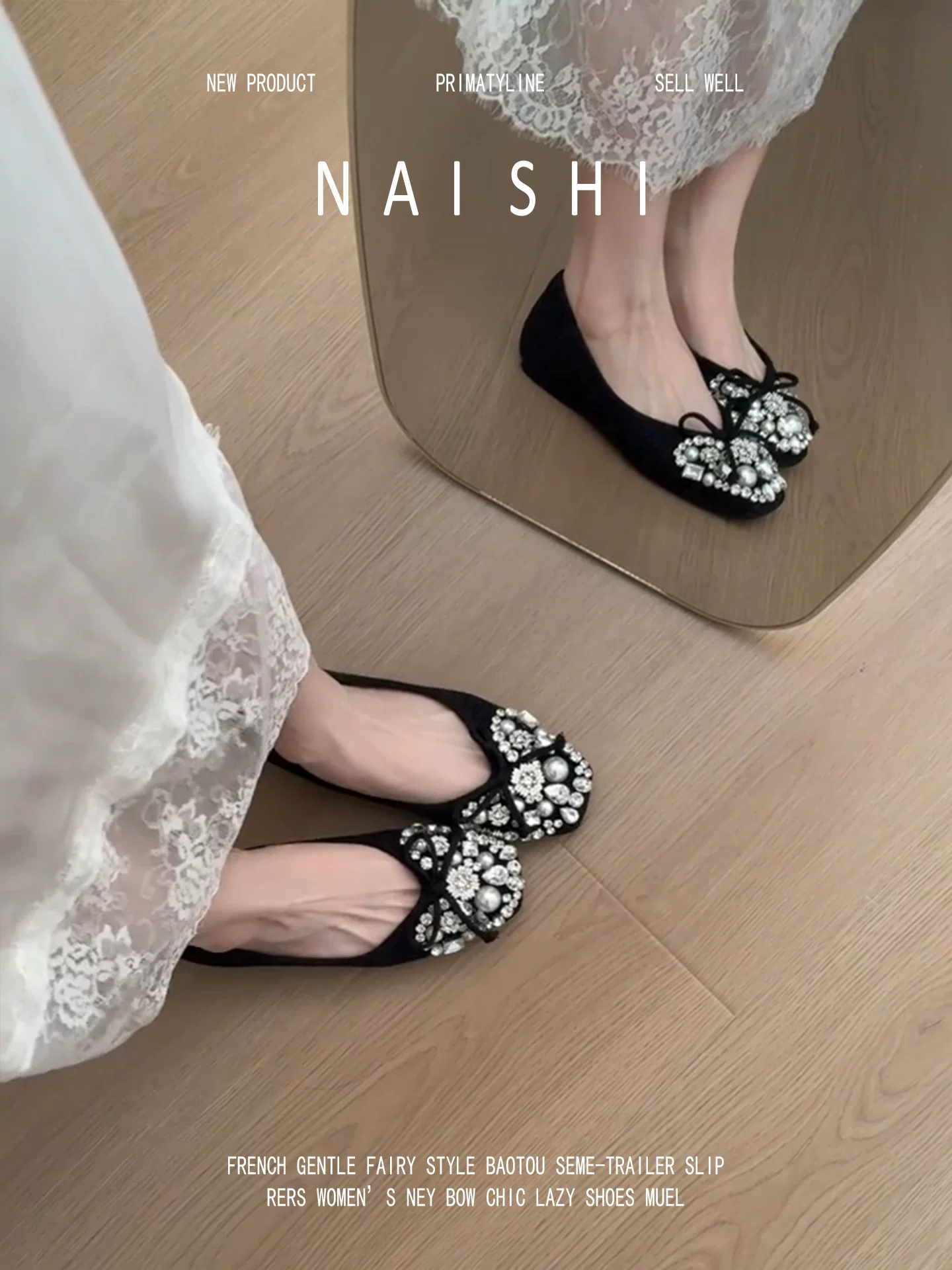 Phiên bản da cừu! Giày Mary Jane kiểu Pháp đính đá cho nữ, giày da lộn thanh lịch kiểu lười, giày lười phong cách dạ hội.