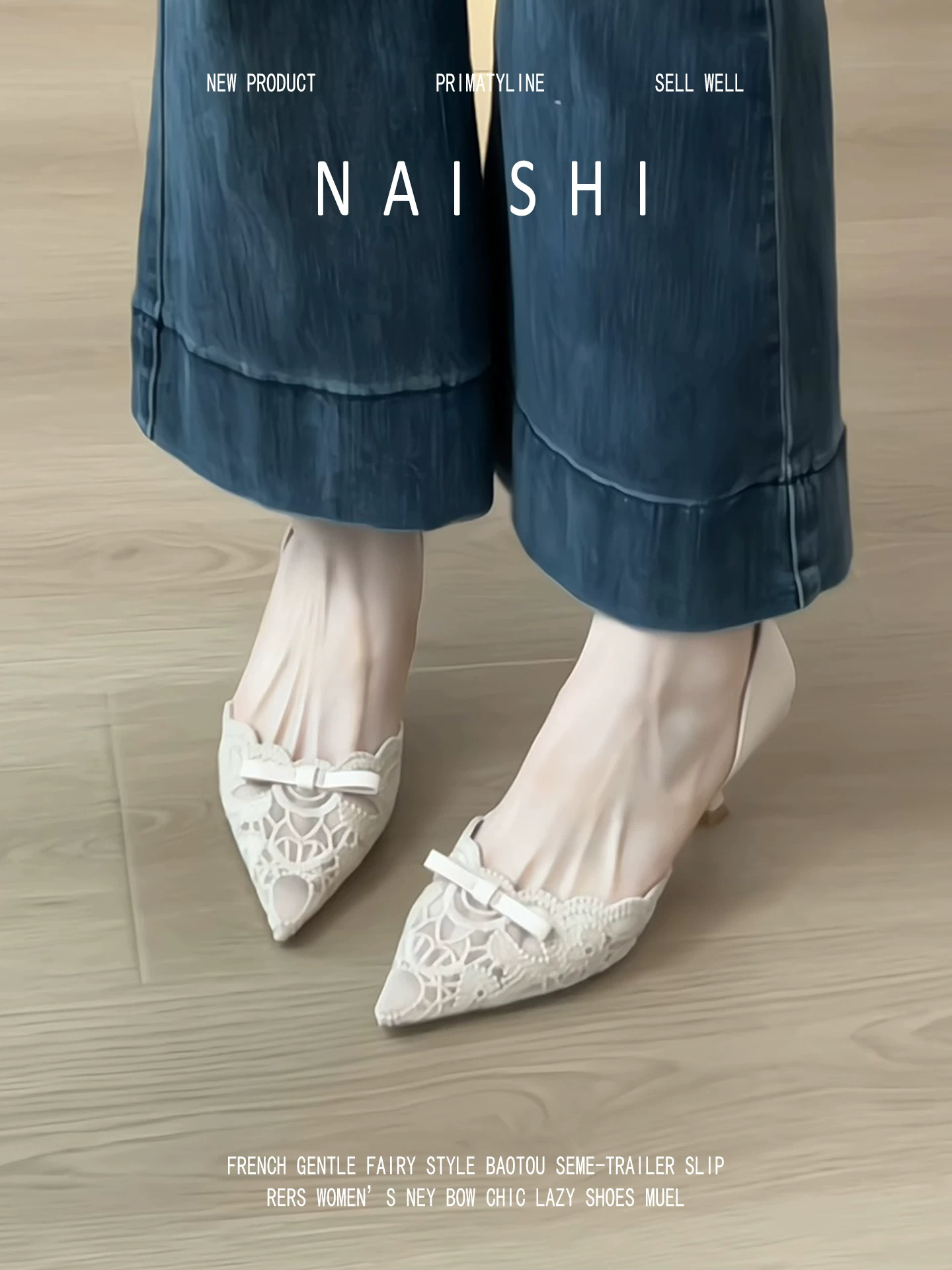 Phiên bản da cừu! Giày cao gót mũi nhọn kiểu Pháp có ren rỗng dành cho nữ với nơ ren, dép quai hậu rỗng thanh lịch với gót kitten.
