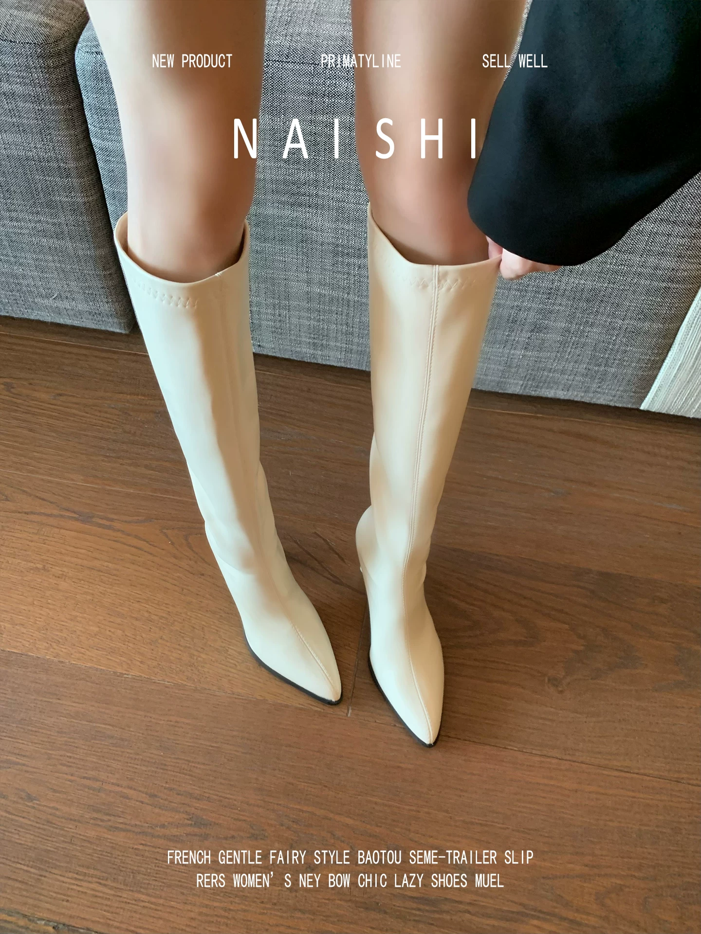 Phiên bản da cừu! Giày bốt ôm sát kiểu Pháp dành cho nữ, bốt dài mũi nhọn, bốt cao gót màu trắng thanh lịch, bốt cao quá đầu gối.