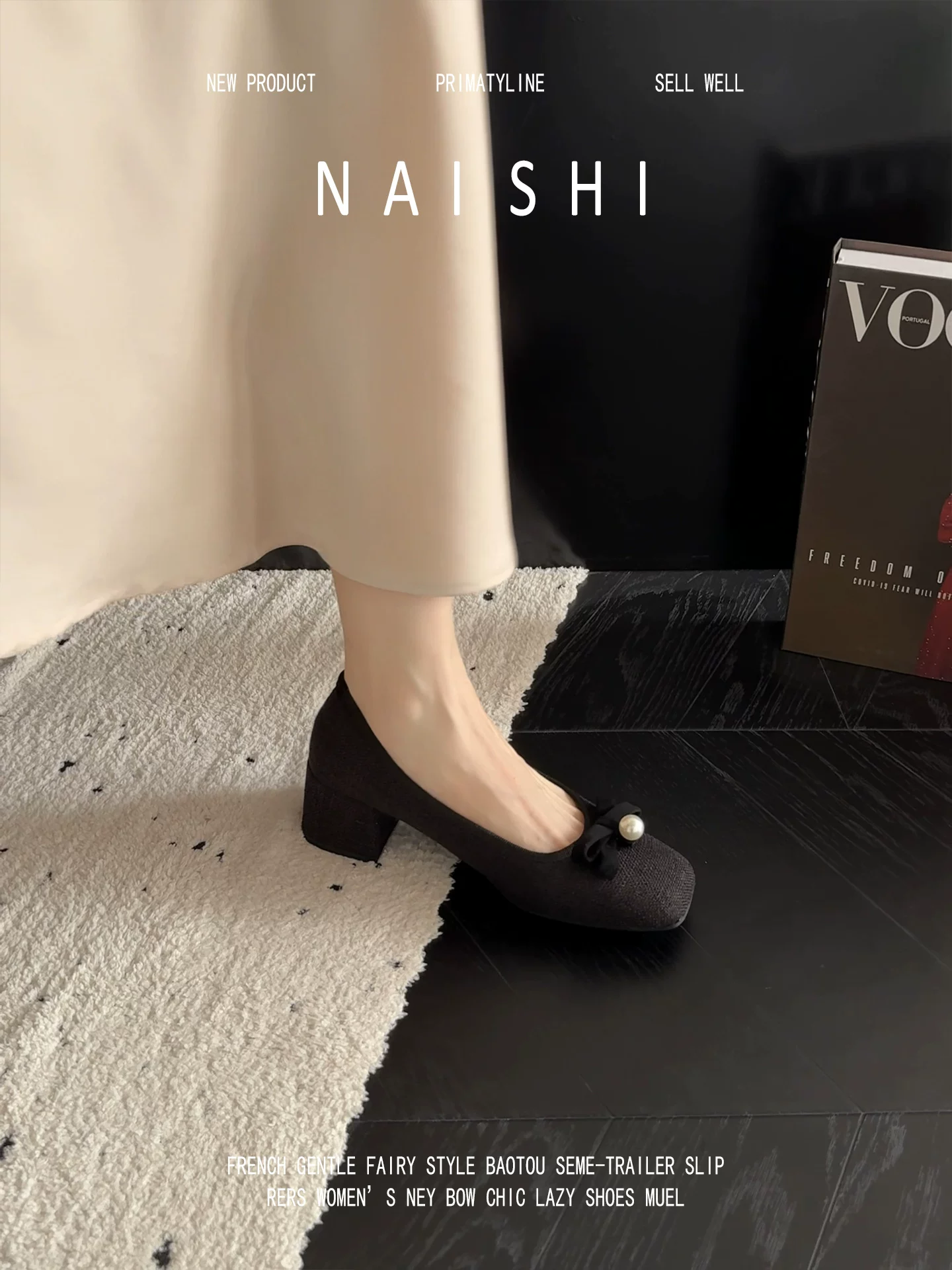 Phiên bản da cừu! Giày Mary Jane kiểu Chanel dành cho nữ, giày kiểu Pháp có nơ ngọc trai dễ phối với váy, giày bệt gót dày.