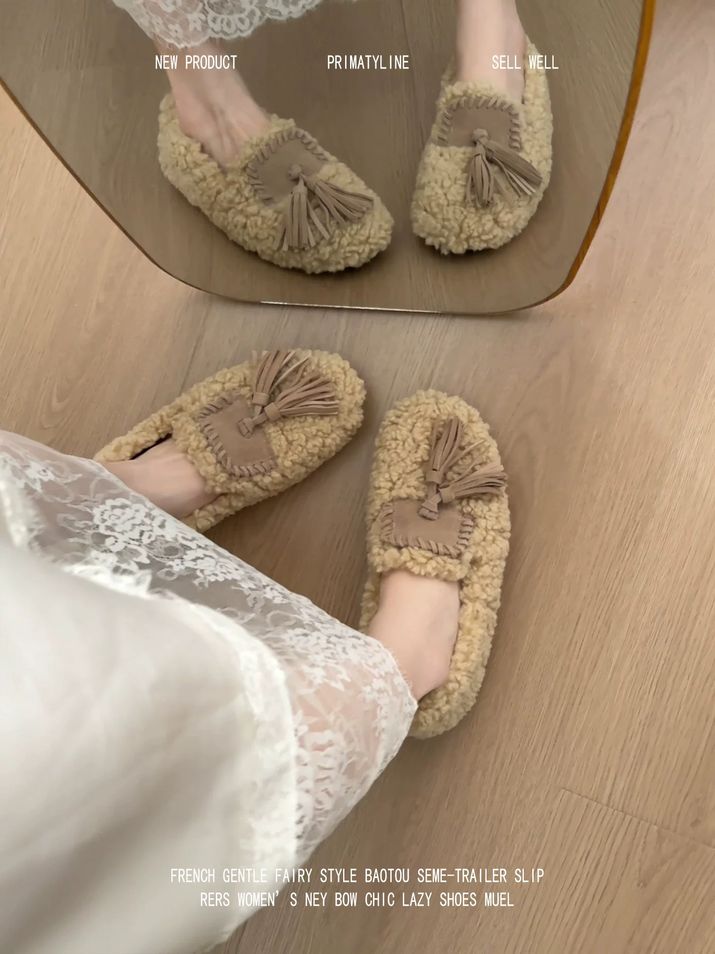 Phiên bản da cừu! Giày lười lót lông cừu ấm áp kiểu cổ điển có tua rua và len cừu Giày cotton mũi tròn kiểu Birkenstock