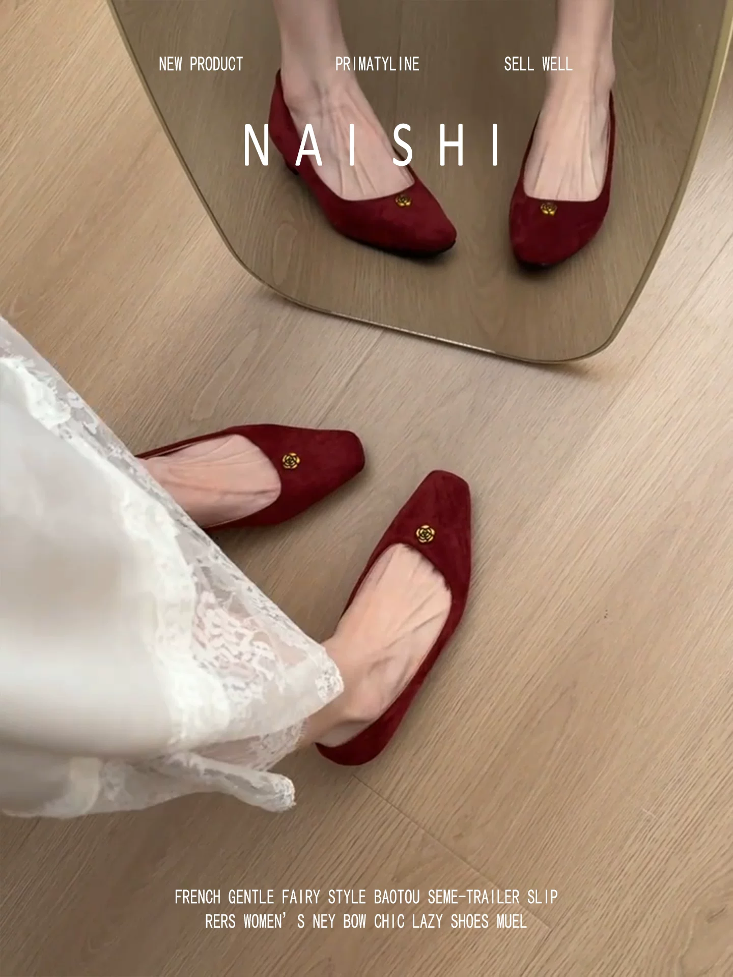 Phiên bản da cừu! Giày Mary Jane màu đỏ có khóa kim loại cổ điển dành cho nữ, giày đế xuồng bằng da lộn kiểu dáng thanh lịch, thích hợp đi làm.