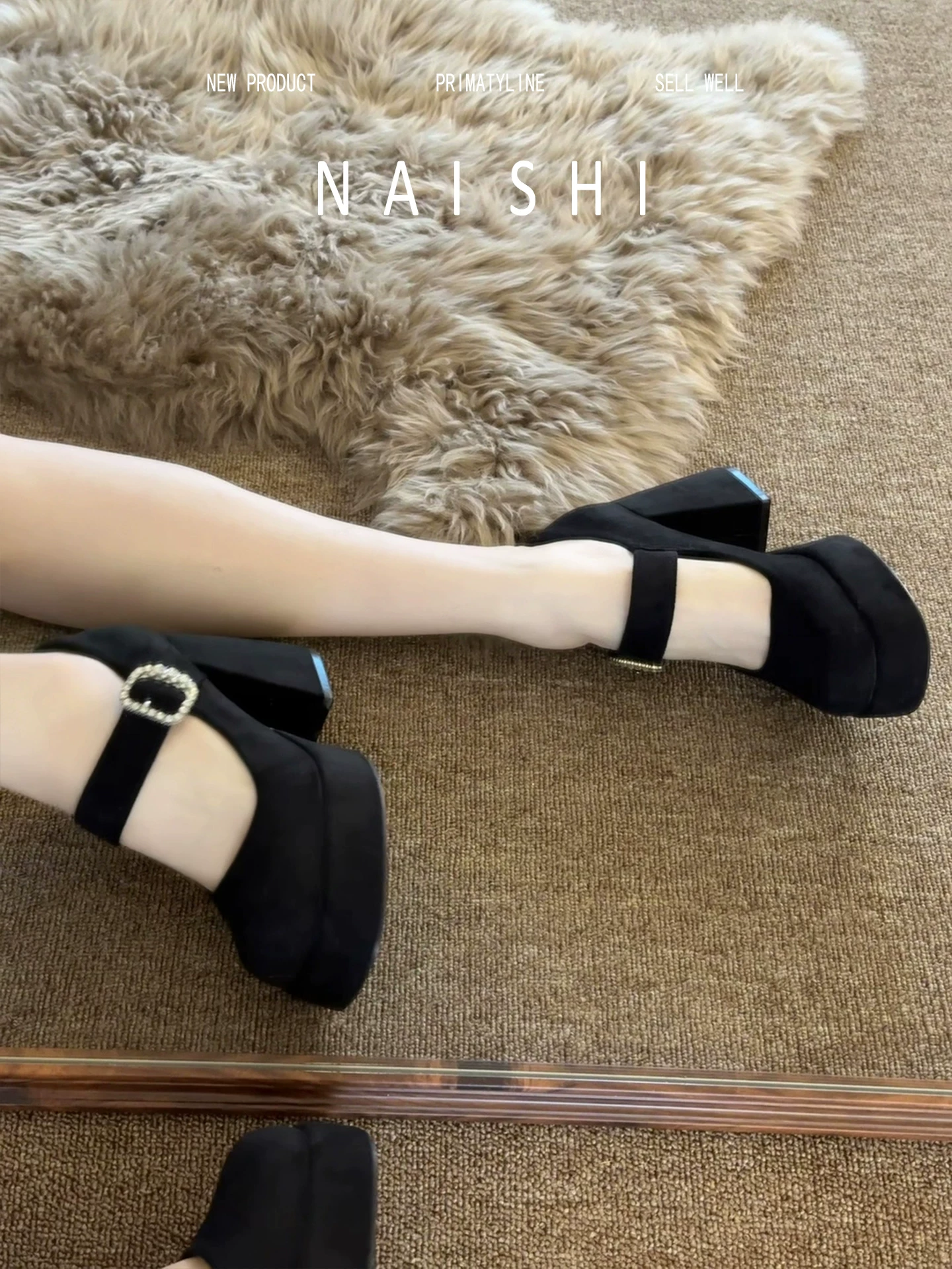 Phiên bản da cừu! Giày Mary Jane đính đá cổ điển dành cho nữ, phong cách Pháp, nhỏ nhắn, đế cao chống thấm nước.