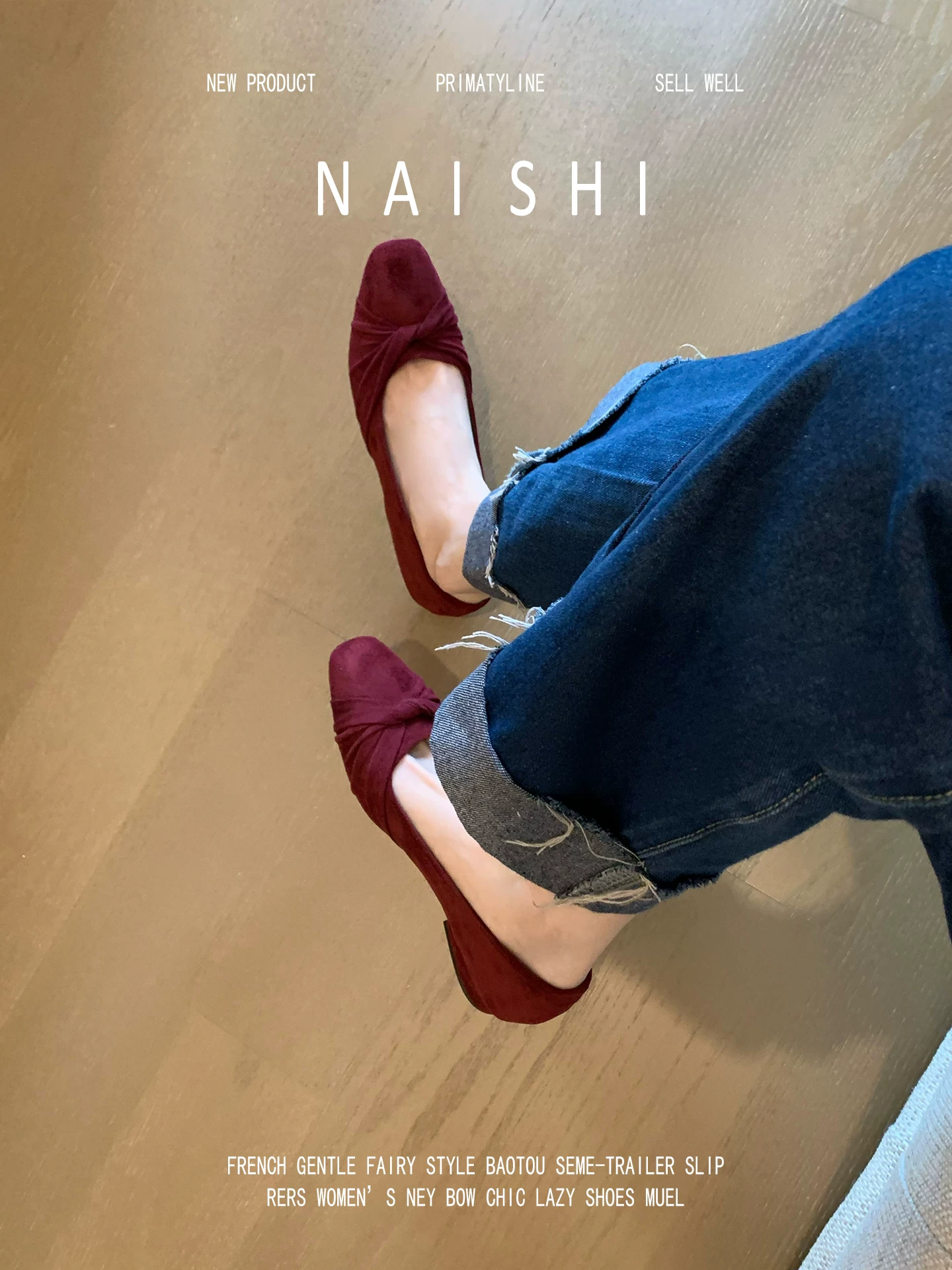 Phiên bản da cừu! Giày Mary Jane màu đỏ kiểu Pháp dành cho nữ, giày cao gót đế thô kiểu retro bằng da lộn có nơ, kiểu xỏ ngón.