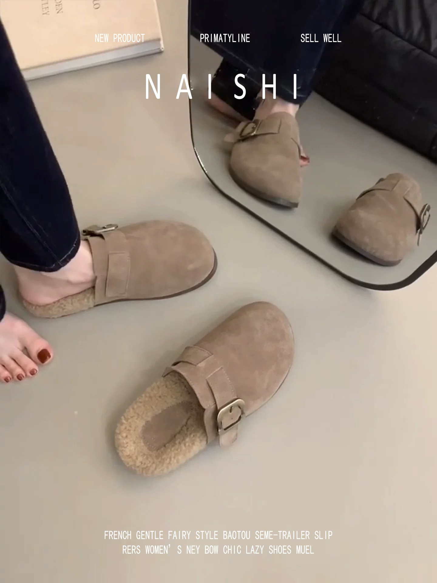 Phiên bản da cừu! Giày Birkenstock da lộn cổ điển có lớp lót lông mềm, kiểu nửa dép kín mũi, kiểu lười đi dễ dàng, dép bông thoải mái.