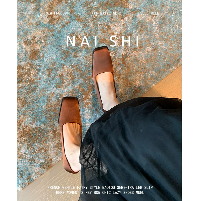 Phiên bản da cừu! Giày cao gót mũi vuông cổ điển dành cho nữ với gót dày và chất liệu satin, phối cùng váy, giày đơn giản phong cách Pháp thanh lịch, thoải mái và không gây mỏi cho bàn chân.