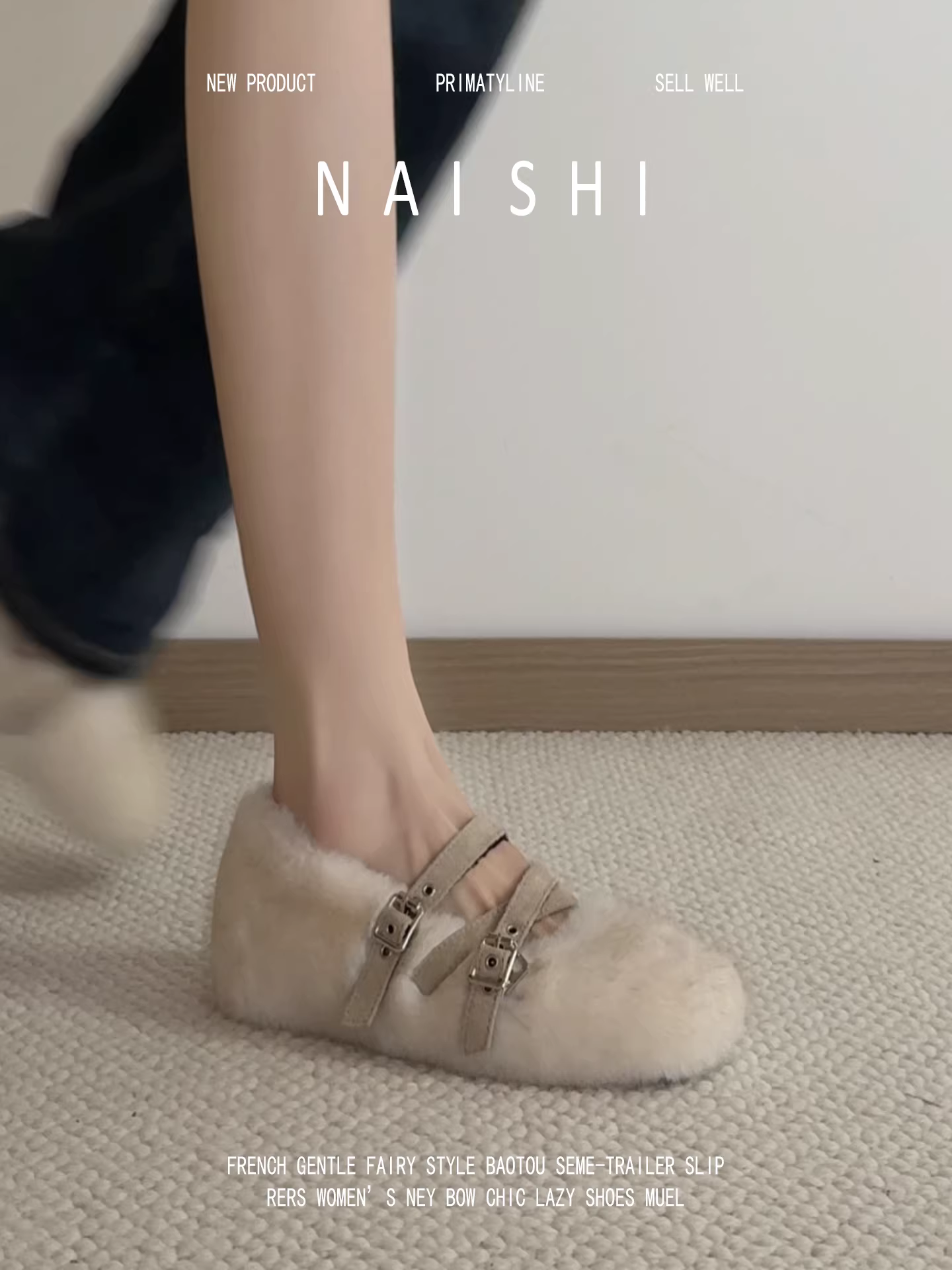 Phiên bản da cừu! Giày Mary Jane kiểu Pháp tăng chiều cao, giày lót lông mềm mại kiểu tiên nữ, giày cotton quai đơn.