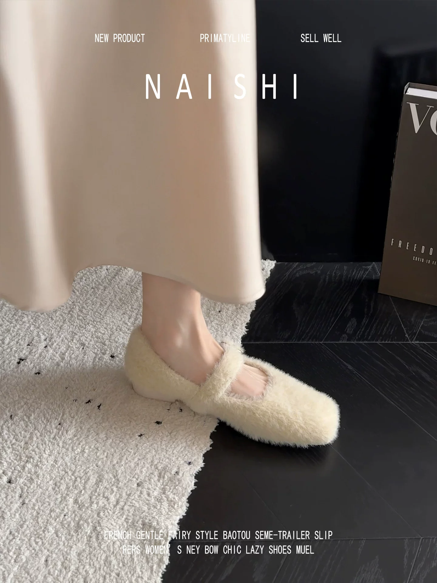 Phiên bản da cừu! Giày Mary Jane mũi vuông kiểu Pháp dành cho nữ với dây quai khóa đơn, giày lông phong cách tiên nữ, giày đơn miệng nông thanh lịch.