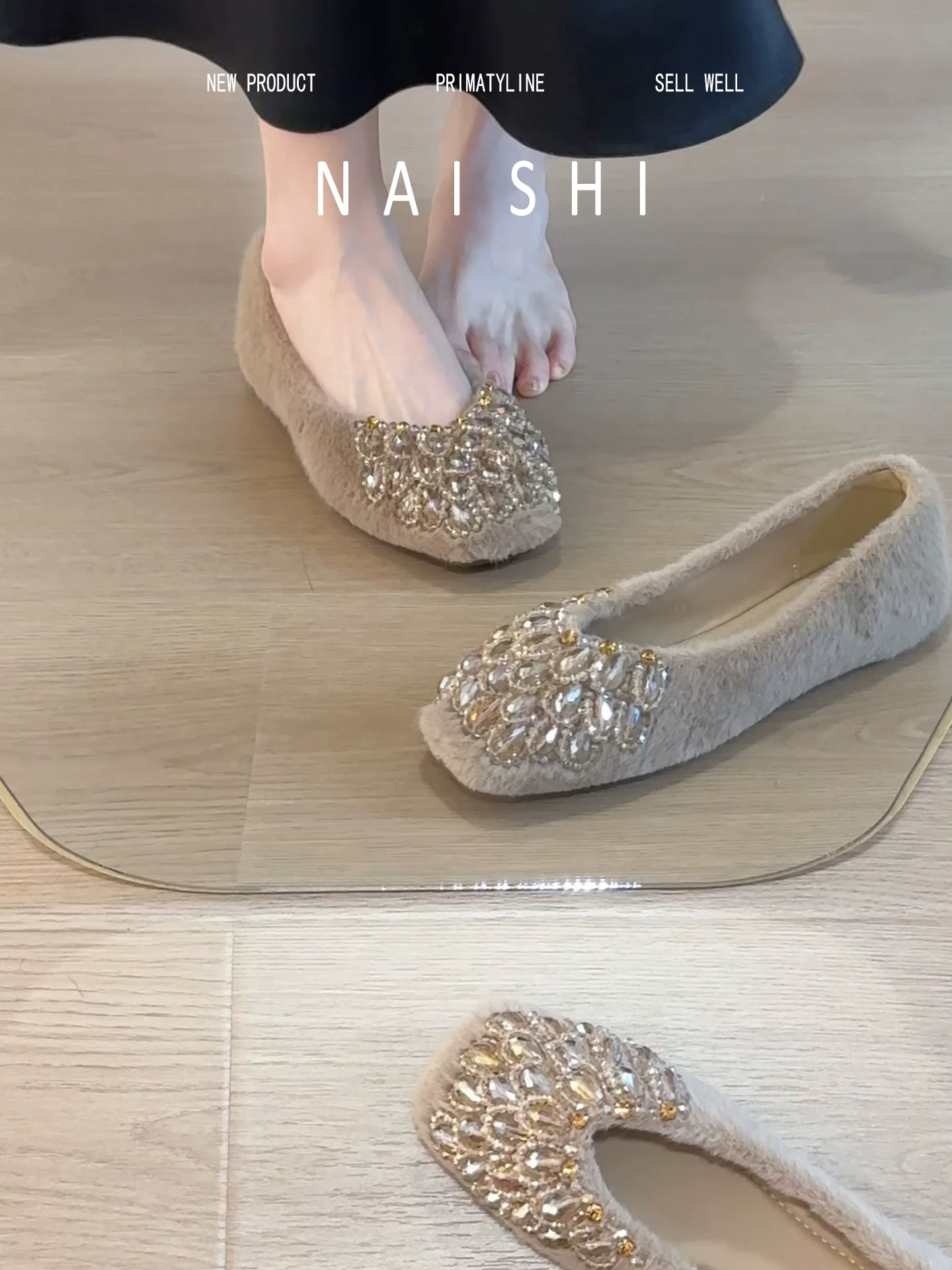 Phiên bản da cừu! Giày Mary Jane lông mềm kiểu cổ điển, giày lông đính đá kiểu Pháp dễ mang cho nữ, giày dạ hội nhẹ nhàng để đi ngoài trời.