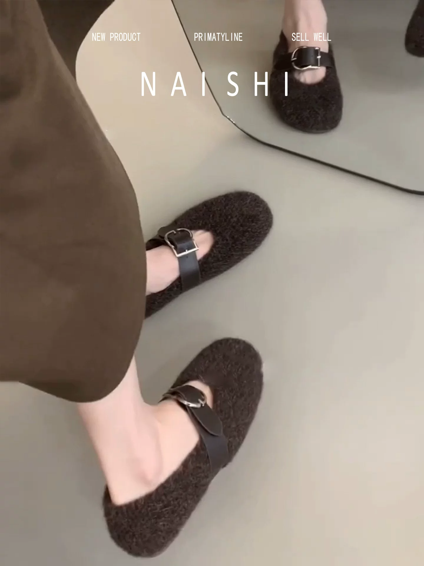 Phiên bản da cừu! Giày lót lông sang trọng kiểu cổ điển có dây đeo đơn, giày cotton ấm áp cho mùa đông, giày lười đế bằng kiểu Mary Jane.