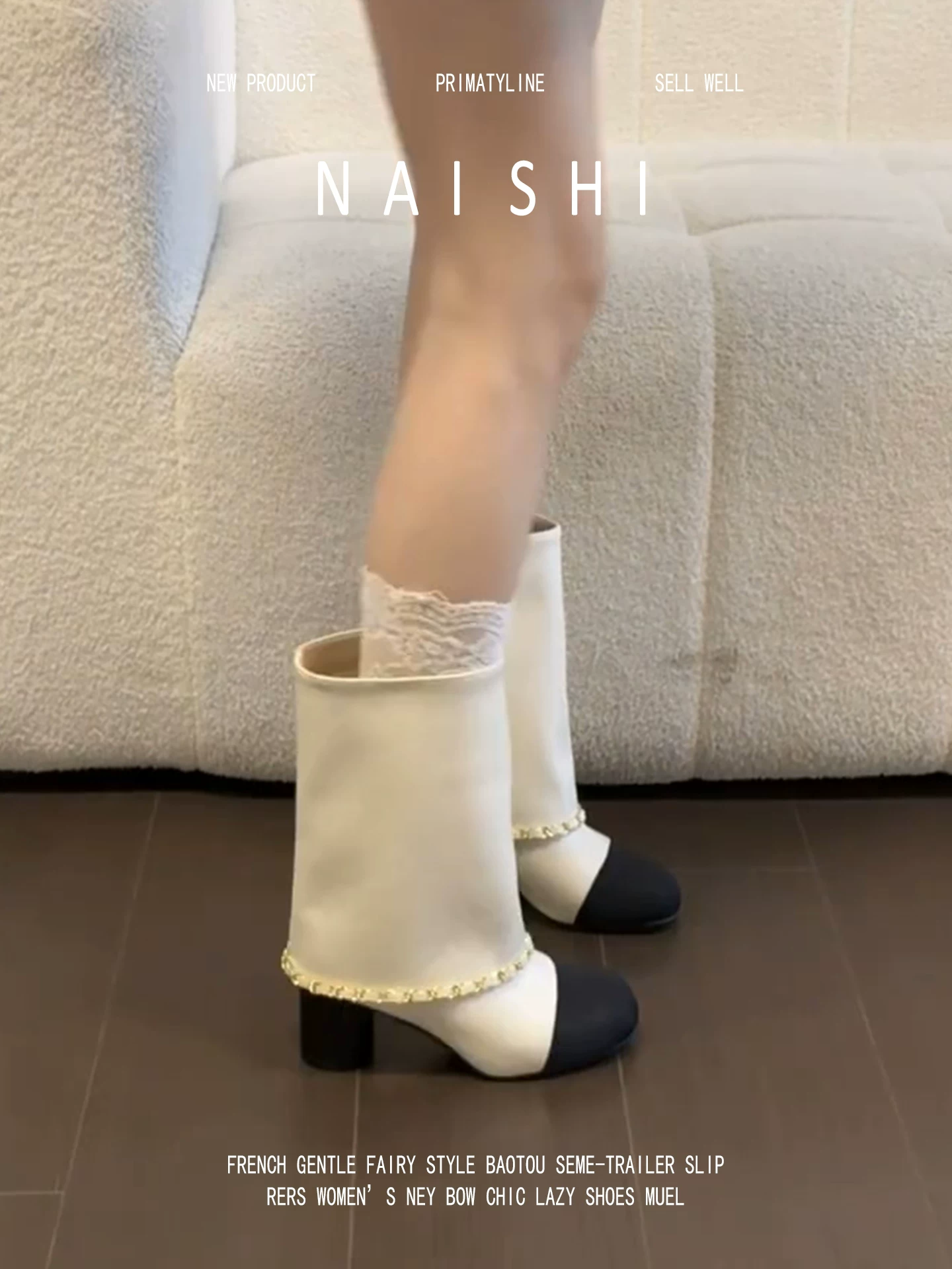 Phiên bản da cừu! Giày bốt kiểu Chanel phối màu dây xích dành cho nữ, gót dày, mũi tròn, kiểu bốt cưỡi ngựa, bốt cao gót thanh lịch đến giữa bắp chân.
