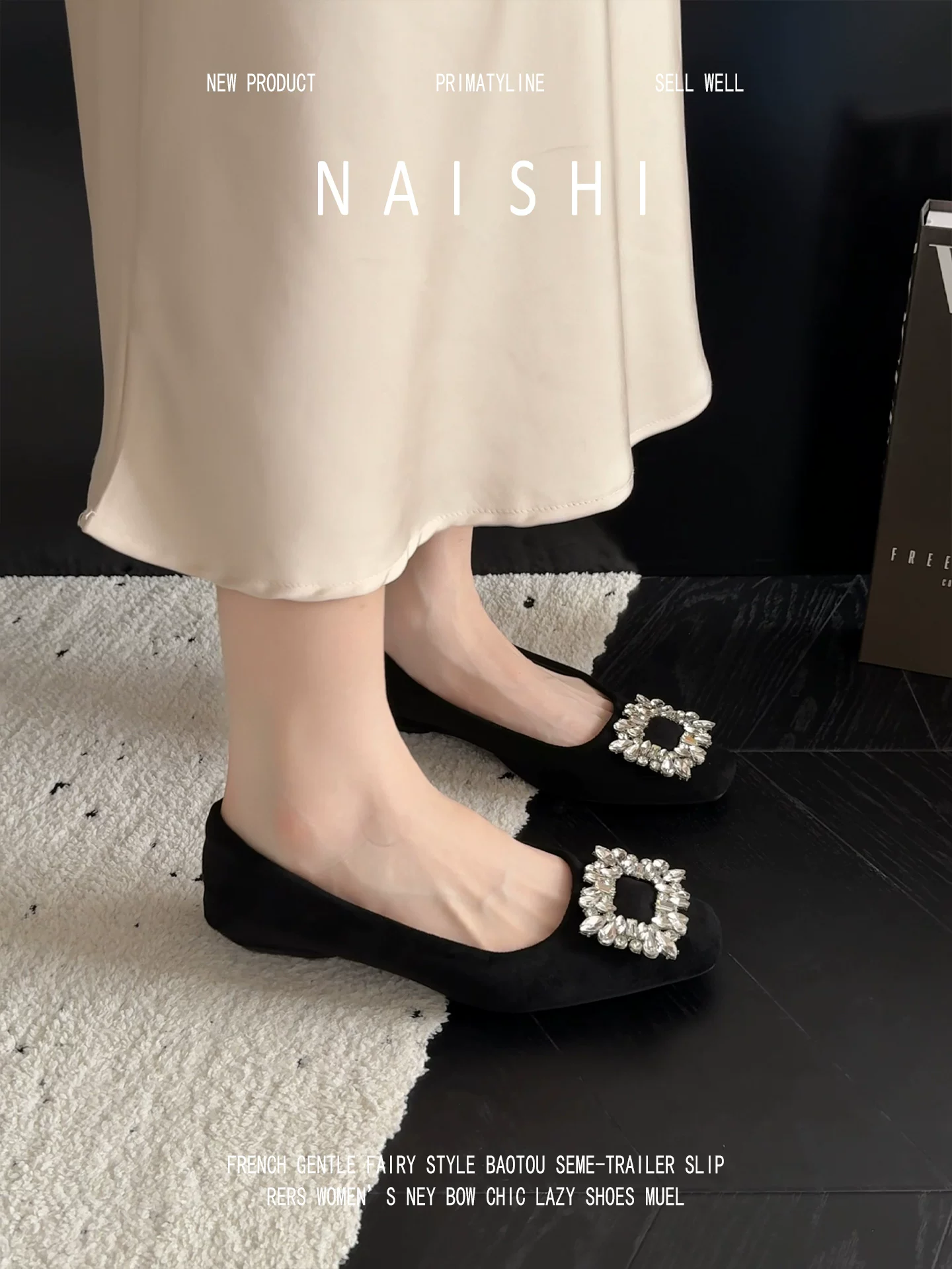 Phiên bản da cừu! Giày đơn có khóa vuông đính đá phong cách Pháp dành cho nữ, thích hợp với váy, giày dạ hội, giày đế xuồng mũi vuông bằng da lộn thanh lịch.