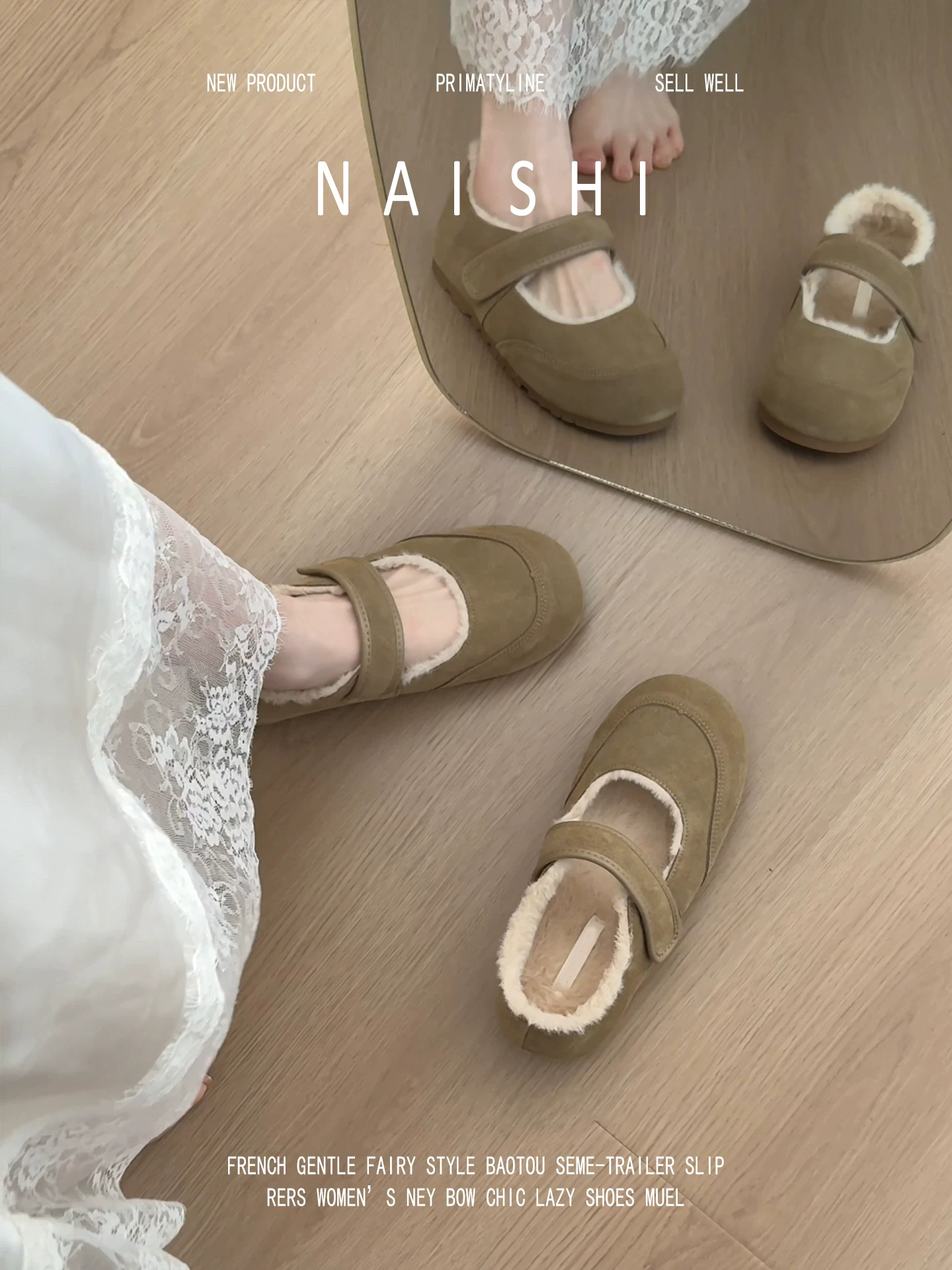 Phiên bản da cừu! Giày Birkenstock mũi tròn kiểu cổ điển có dây đeo Velcro, giày Mary Jane lông xù, giày cotton ấm áp mùa đông.