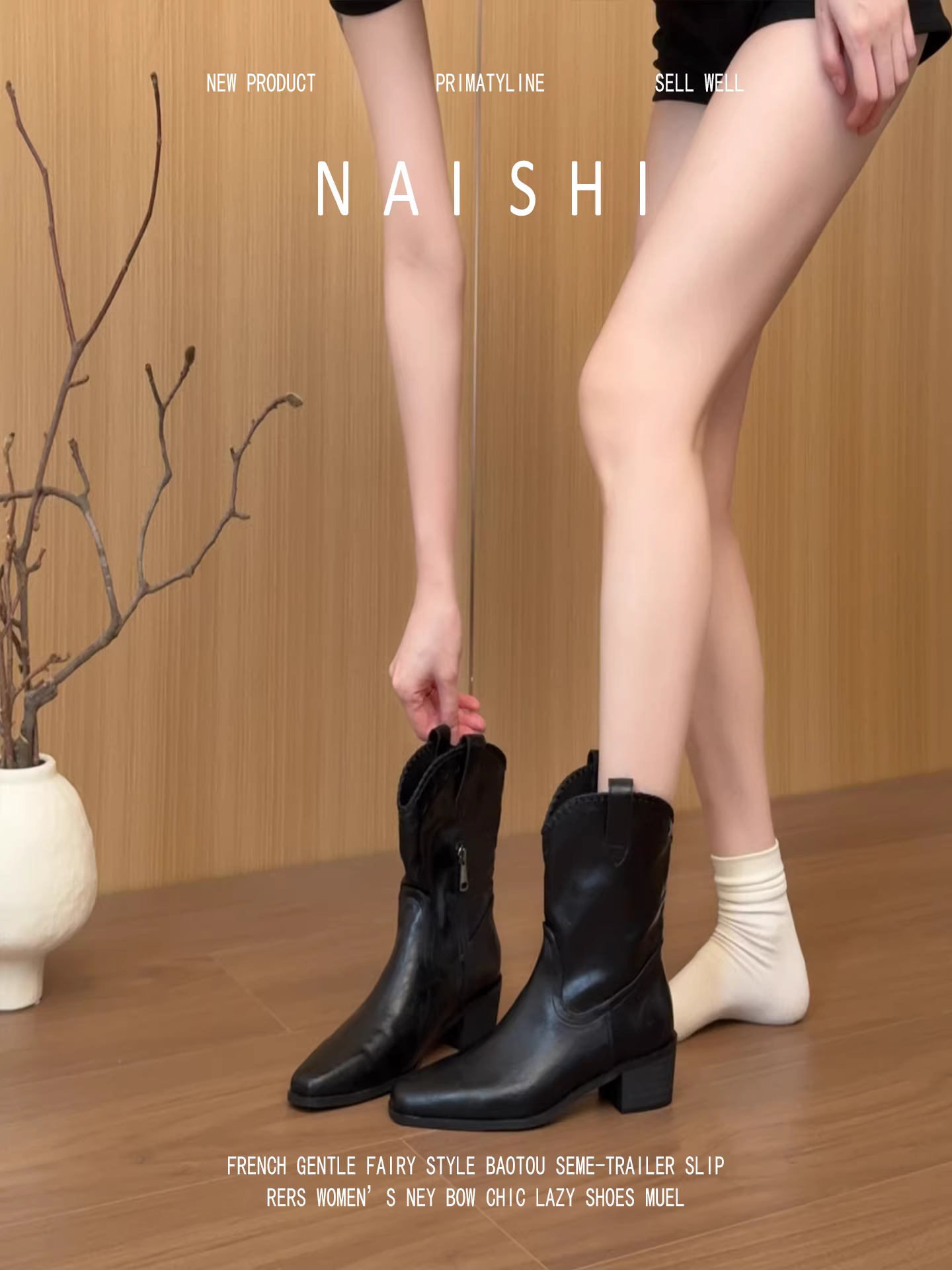 Phiên bản da cừu! Giày bốt hiệp sĩ cổ chữ V kiểu retro dành cho nữ, giày bốt hiệp sĩ phong cách đất hoang, giày bốt ngắn mũi nhọn gót dày, giày bốt Martin màu đen.