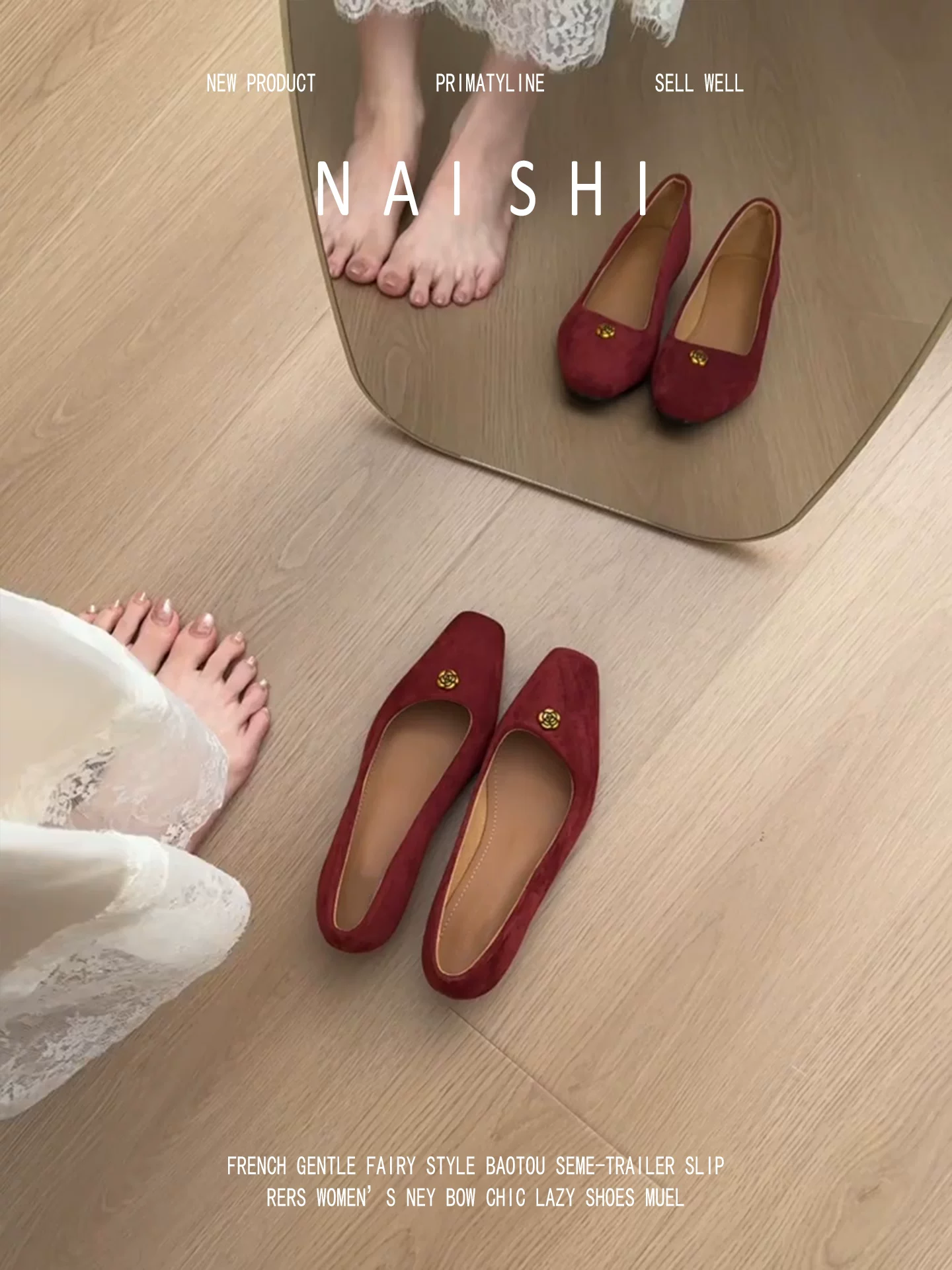 Phiên bản da cừu! Giày Mary Jane màu đỏ có khóa kim loại cổ điển dành cho nữ, giày đế xuồng bằng da lộn kiểu dáng thanh lịch, thích hợp đi làm.
