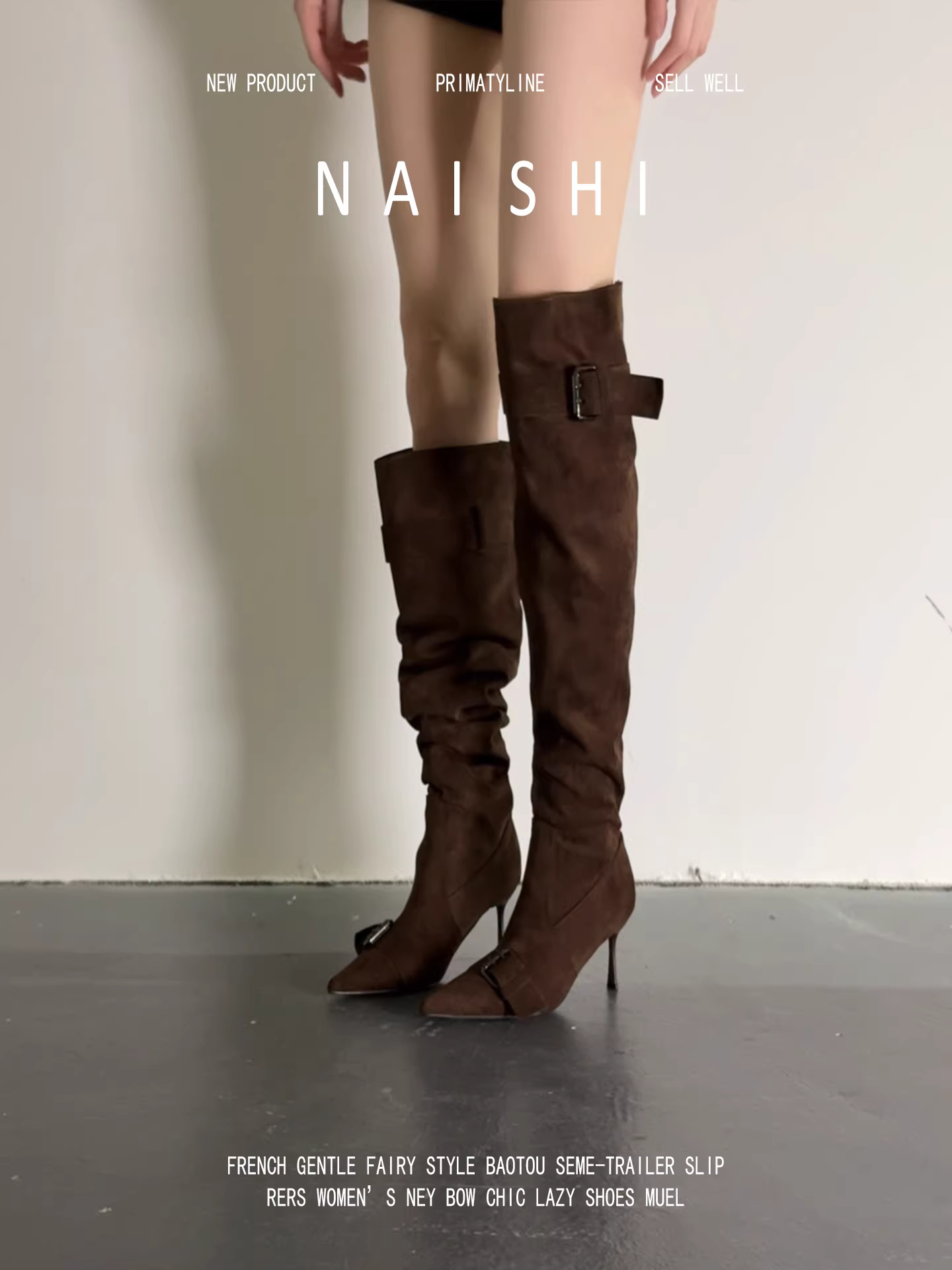 Phiên bản da cừu! Giày bốt cổ cao kiểu retro dành cho nữ có khóa thắt lưng, giày bốt da lộn dáng suông, giày bốt cao gót mũi nhọn phong cách wasteland.