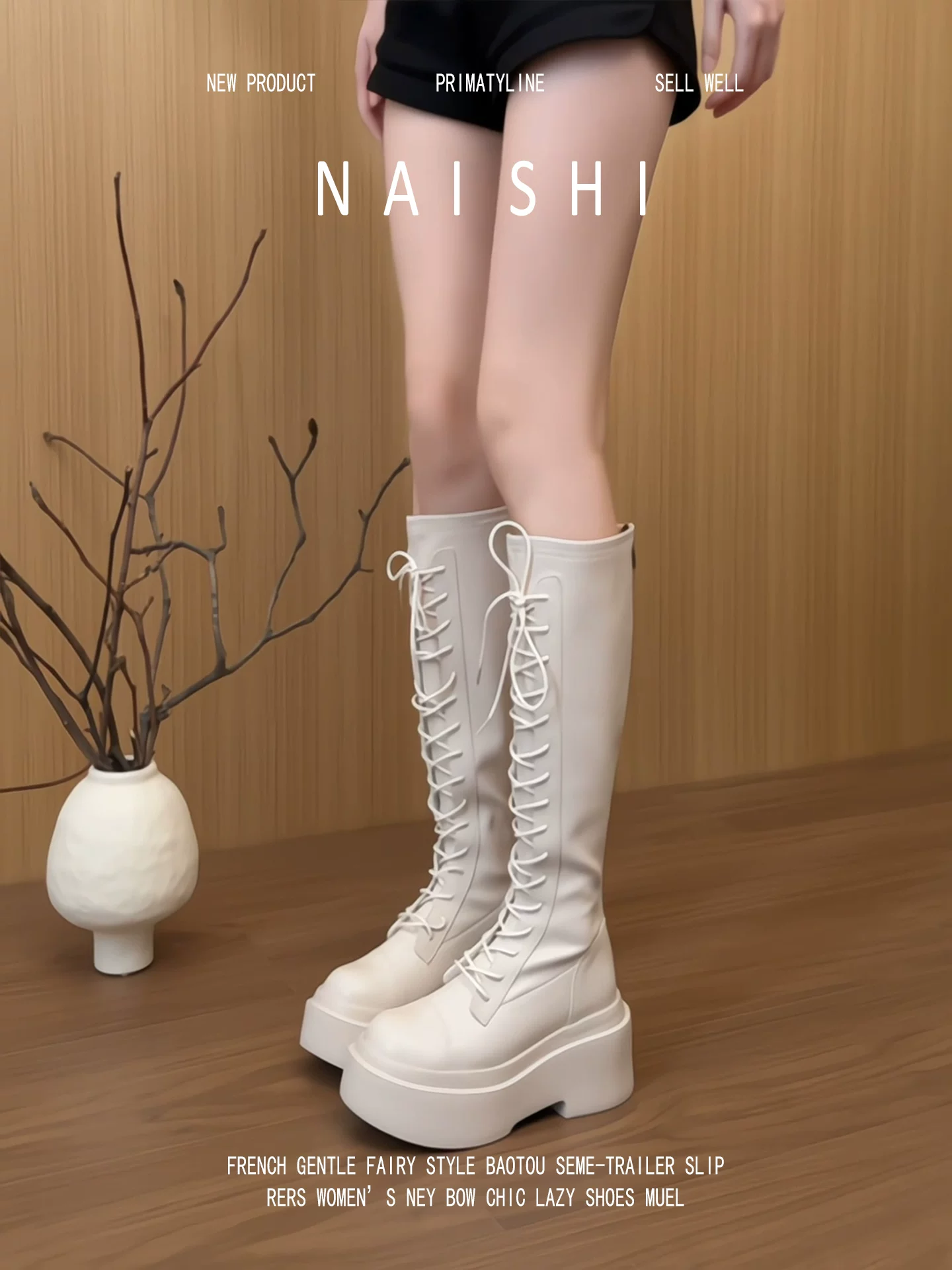 Phiên bản da cừu! Giày bốt cao cổ màu trắng đế dày dành cho người nhỏ nhắn, kiểu Hàn Quốc, giày bốt cao cổ đa năng, mũi tròn, buộc dây kiểu Martin.