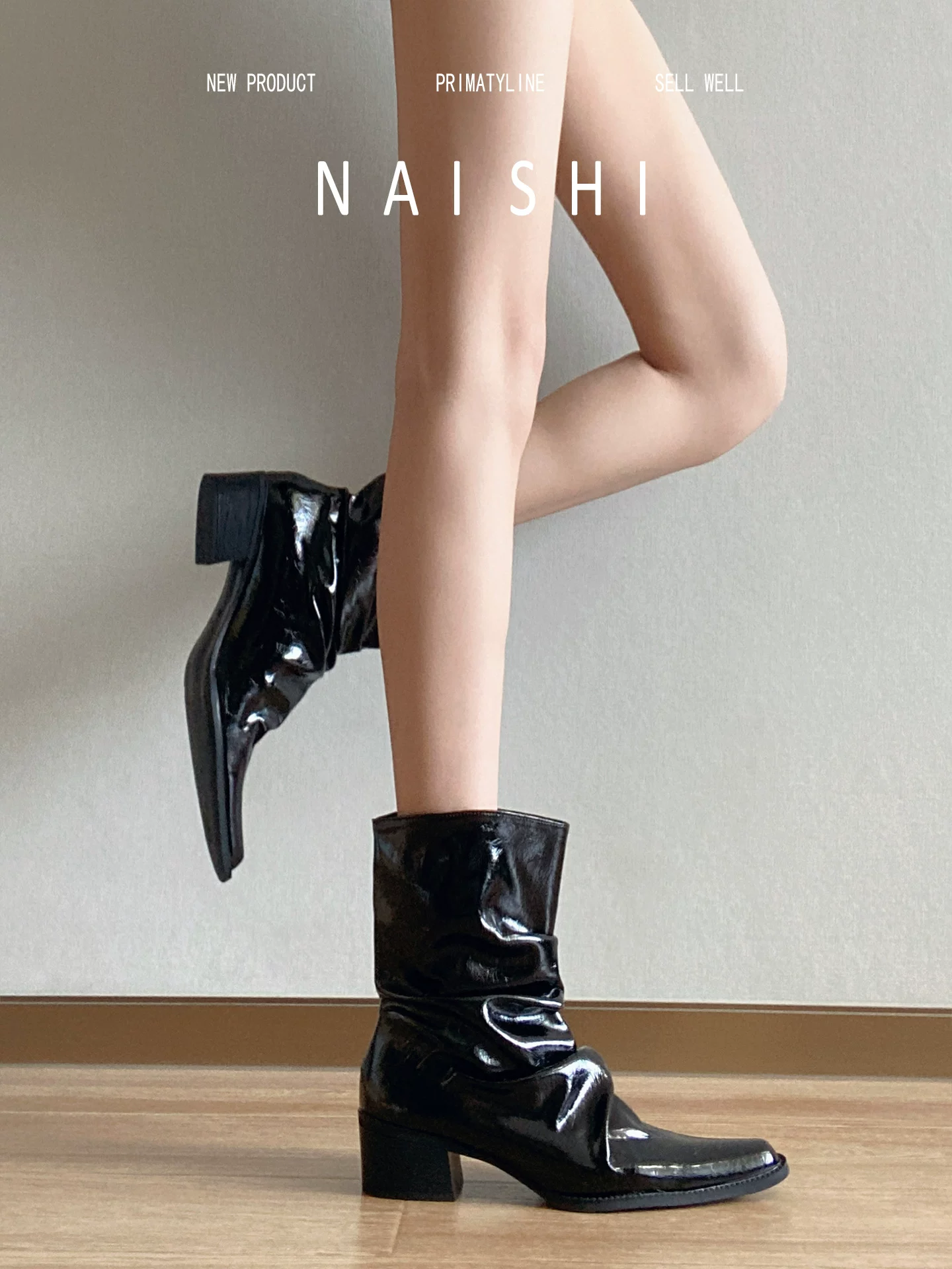 Phiên bản da cừu! Giày bốt cưỡi ngựa ngắn mũi nhọn dành cho nữ, kiểu Chelsea bằng da bóng đen phong cách Pháp với gót dày và kiểu xếp tầng.