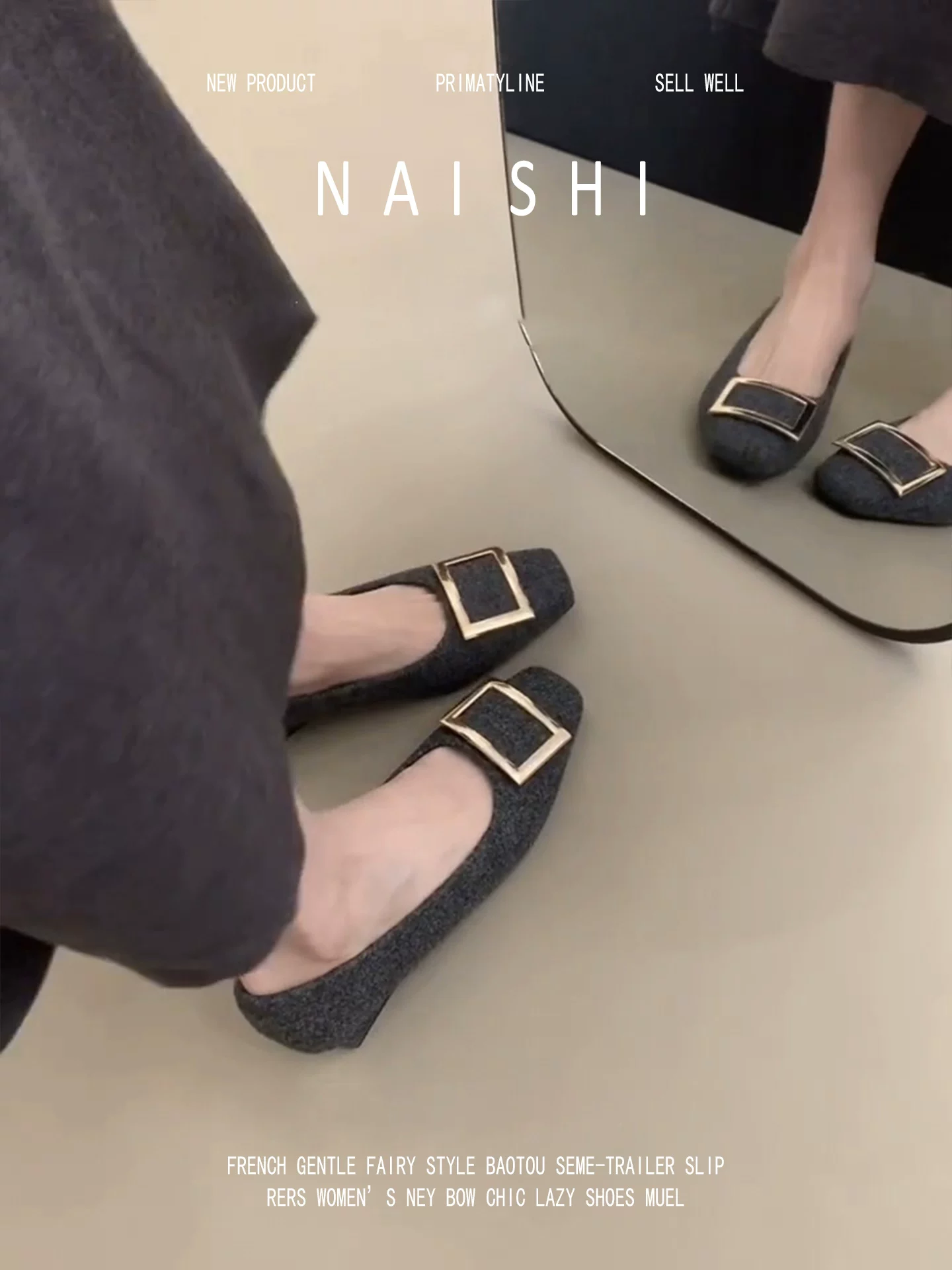 Phiên bản da cừu! Giày Mary Jane mũi vuông bằng vải tweed màu xám cổ điển dành cho nữ, khóa vuông kiểu Pháp, cảm giác cao cấp, giày đế dày ấm áp và sang trọng.