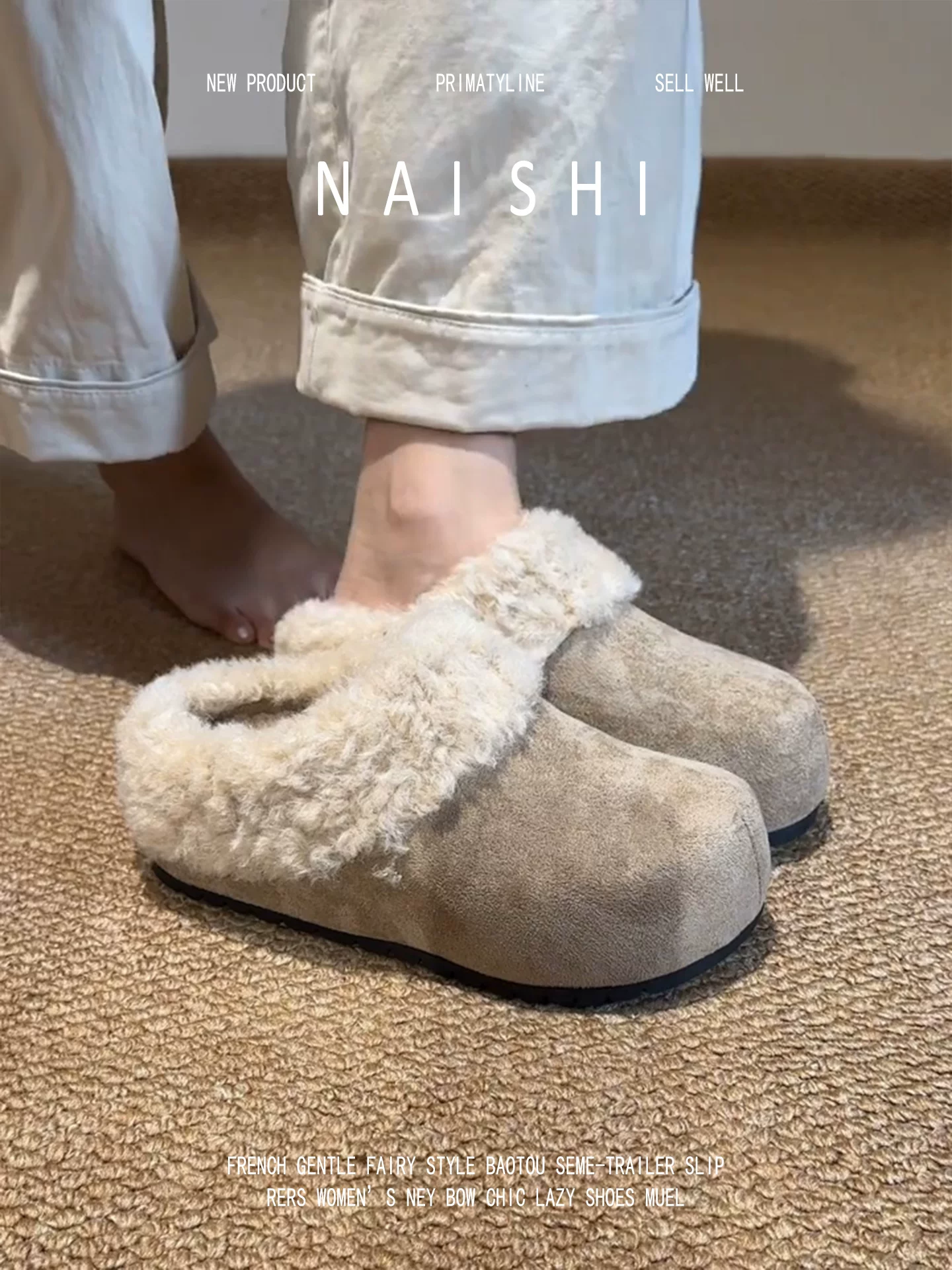 Phiên bản da cừu! Giày kiểu Birkenstock cổ điển với độ tăng chiều cao ẩn, dép nửa kín mũi đế dày lót lông mềm mại, giày len cừu ấm áp, phong cách giản dị.