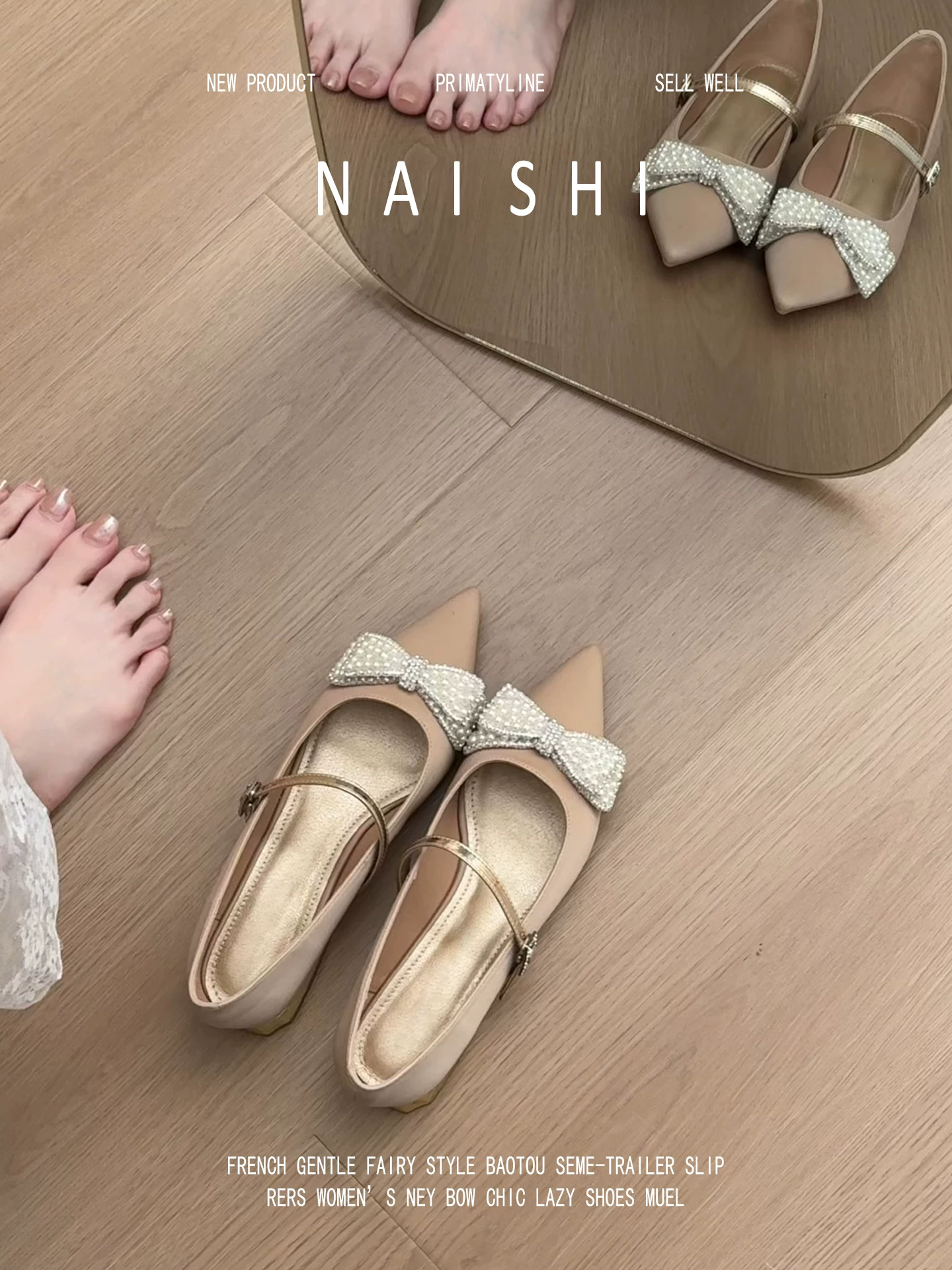 Phiên bản da cừu! Giày Mary Jane kiểu Chanel dành cho nữ với nơ đính đá kiểu Pháp thanh lịch, mũi nhọn và gót dày.