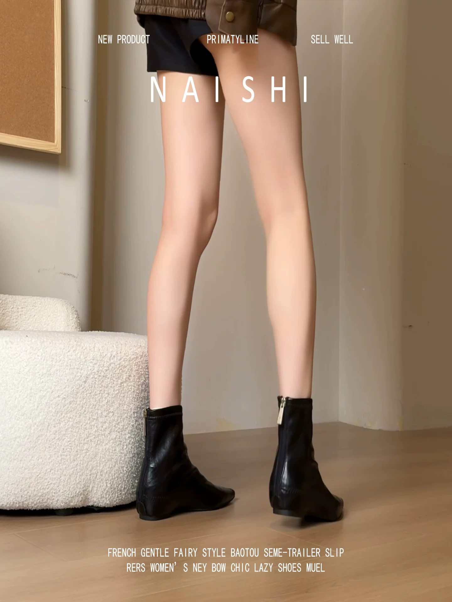 Phiên bản da cừu! Giày bốt cổ ngắn mũi nhọn màu đen kiểu retro, tăng chiều cao ẩn, kiểu ôm sát co giãn dành cho nữ, khóa kéo phía sau kiểu Chelsea Pháp.