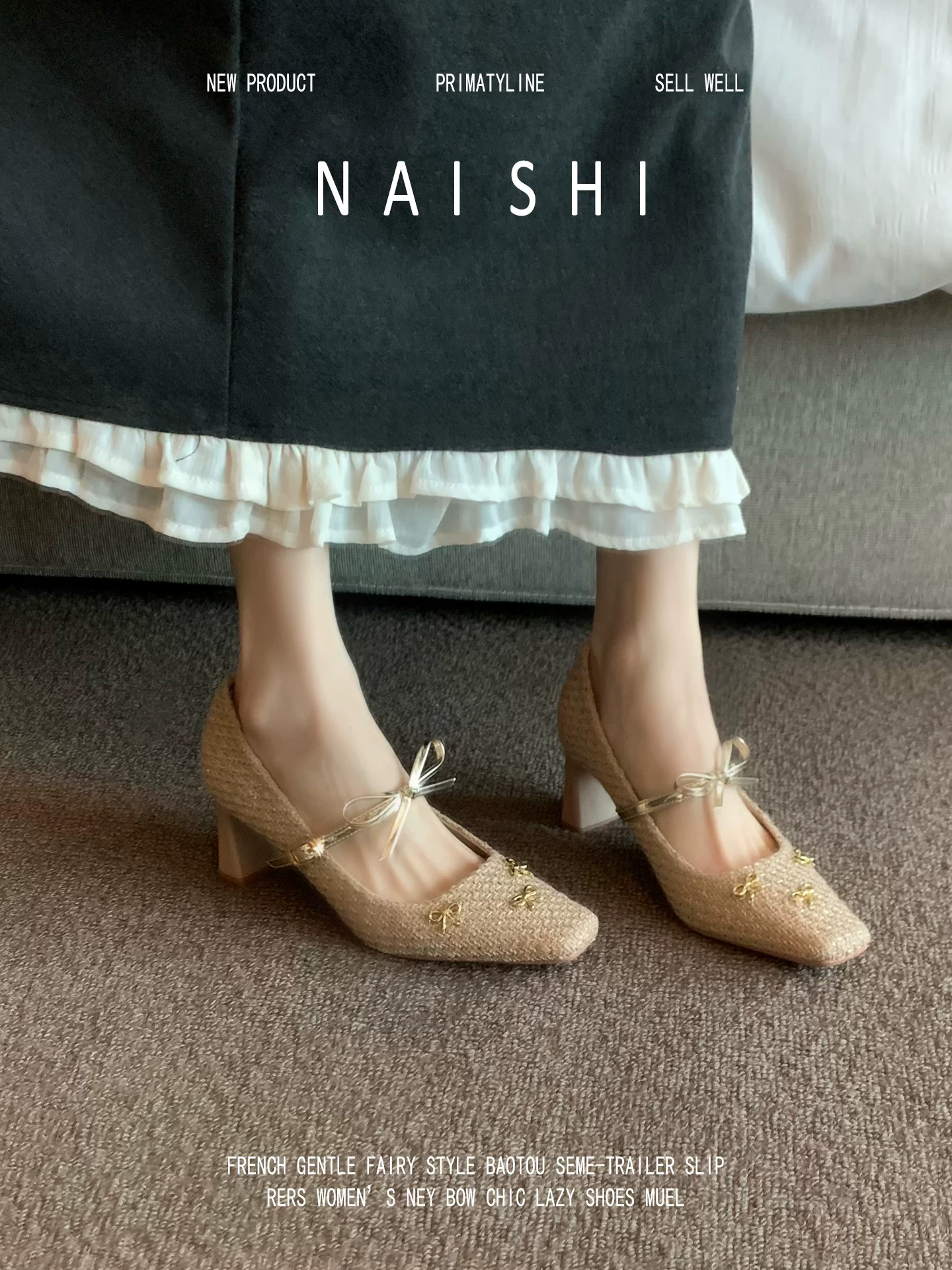 Phiên bản da cừu! Giày cao gót kiểu Chanel dành cho nữ với nơ, mũi vuông, miệng giày nông, gót thô, kiểu Mary Jane.
