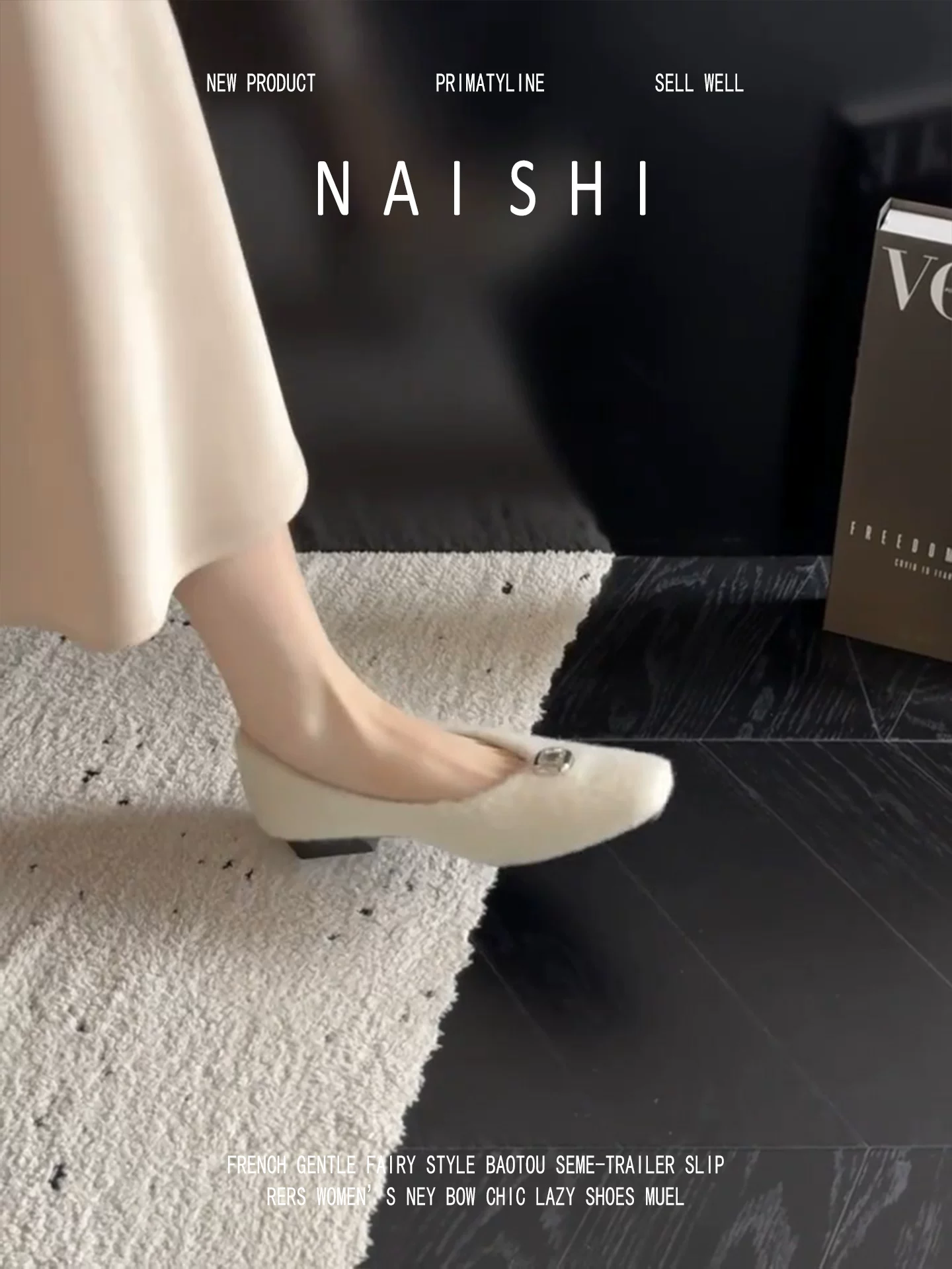 Phiên bản da cừu! Giày đơn bằng len trắng dành cho nữ, mũi vuông, phong cách Chanel thanh lịch, giày Mary Jane lót lông cừu, gót dày, giày lười đính đá.