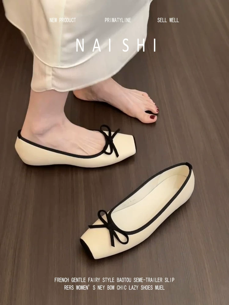 Phiên bản da cừu! Giày Mary Jane kiểu Chanel dành cho nữ, giày bà ngoại đế mềm kiểu slip-on, giày đơn phối màu kiểu Pháp có nơ.