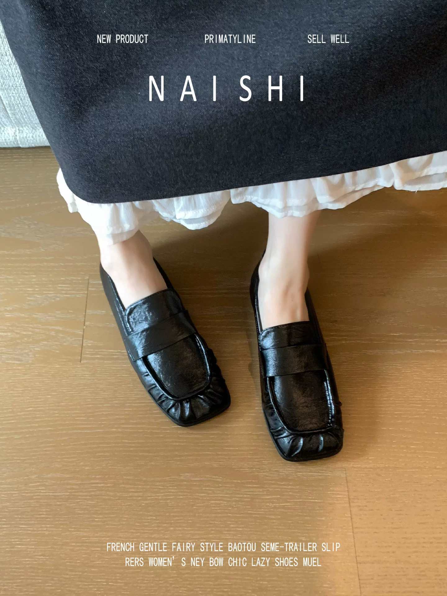 Phiên bản da cừu! Giày lười mũi vuông, giày bệt đi làm kiểu lười, giày da nhỏ cổ sâu, giày đơn da thật màu đen cổ điển dành cho nữ.