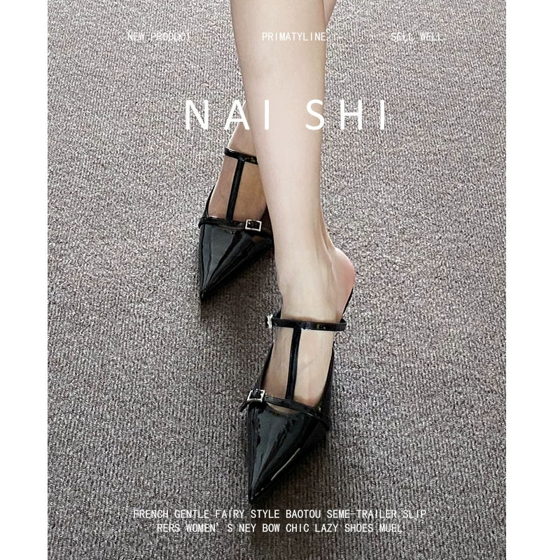 Phiên bản da cừu! Dép sandal nữ kiểu Âu Mỹ, gót wedge gợi cảm, mũi kín, kiểu xỏ ngón, mũi nhọn, gót trung bình.