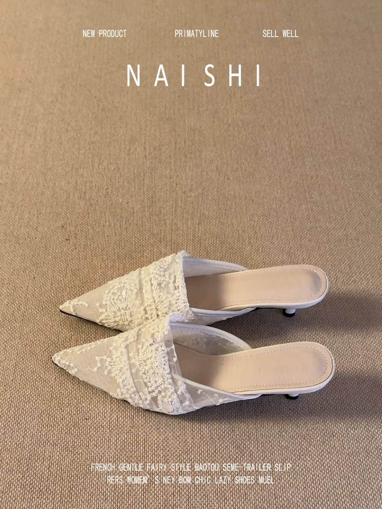 Phiên bản da cừu! Dép nửa kín mũi kiểu Pháp tuyệt đẹp dành cho nữ, dép quai hậu mũi nhọn kiểu tiên nữ với gót mỏng.