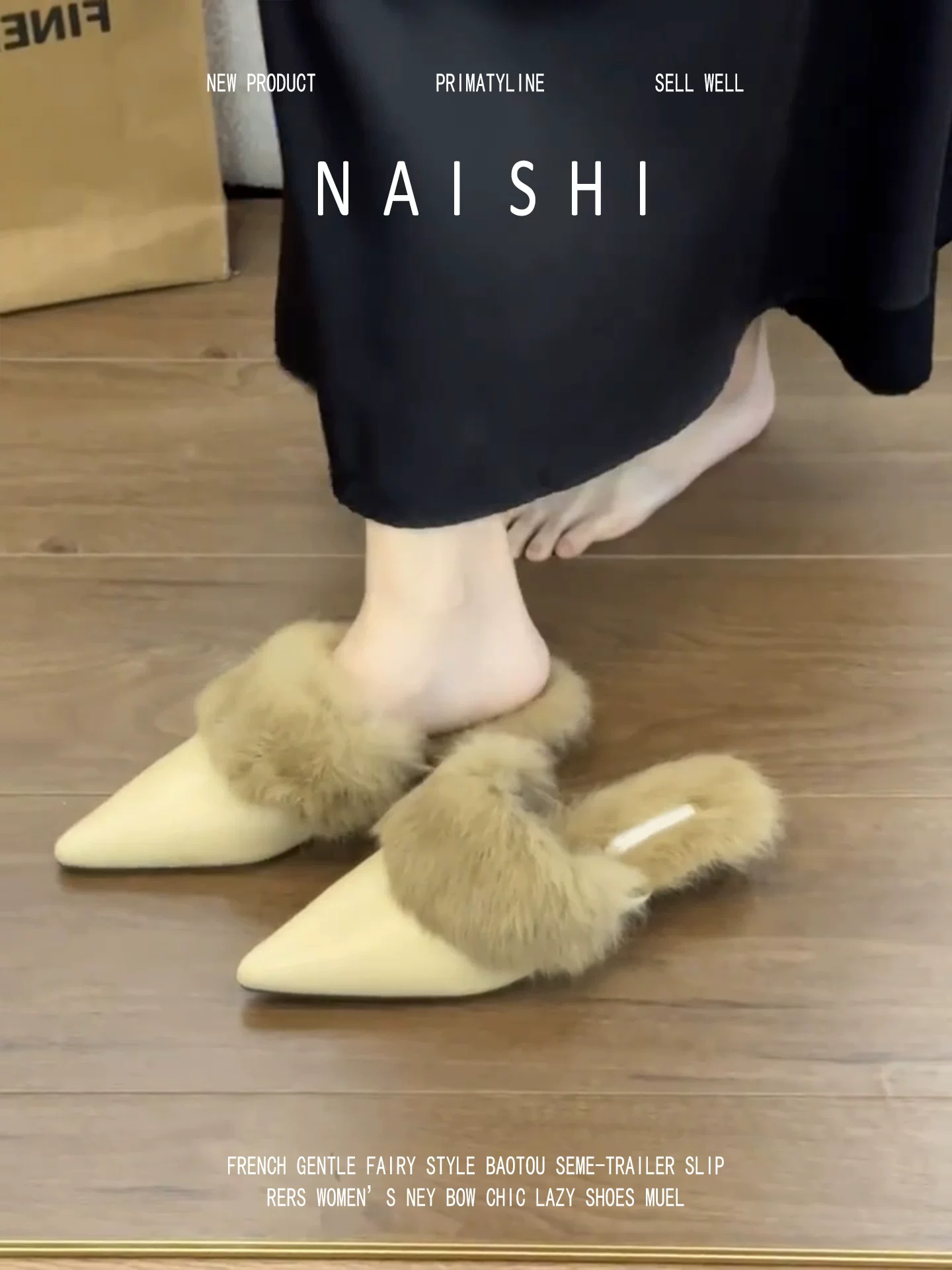 Phiên bản da cừu! Dép nửa kín mũi kiểu Âu Mỹ dành cho nữ, dép lông mũi nhọn đi ngoài trời, dép lê đế xuồng lót lông mùa đông.